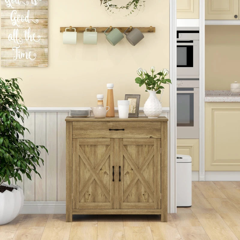 Farmhouse Sideboard Buffet Cabinet, Storage Cabinet with Barn Doors, Nature Wood