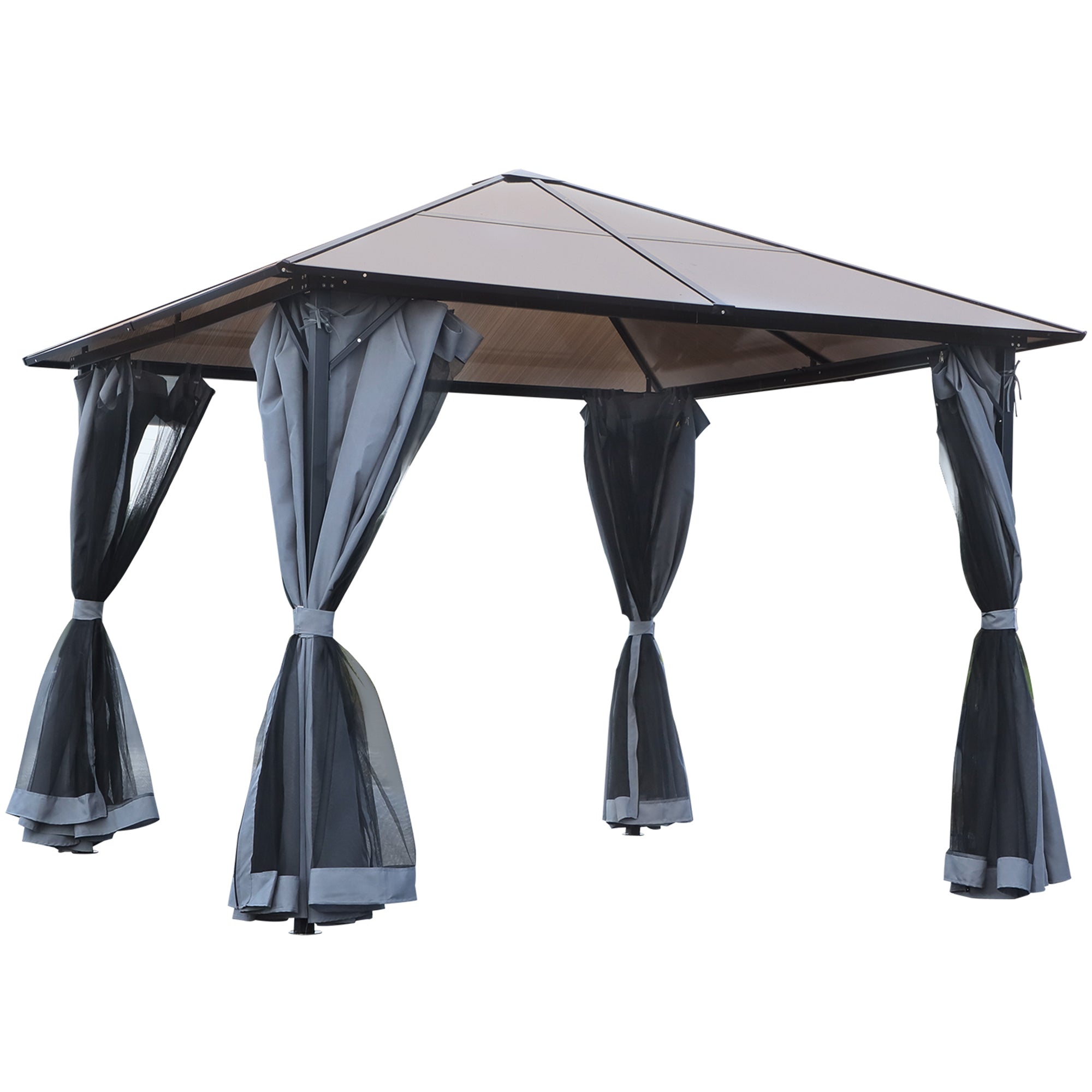 Outsunny 9.8'x9.8' Aluminium Garden Gazebo with Hardtop Roof Marquee Party Tent Outdoor Shelter Grey