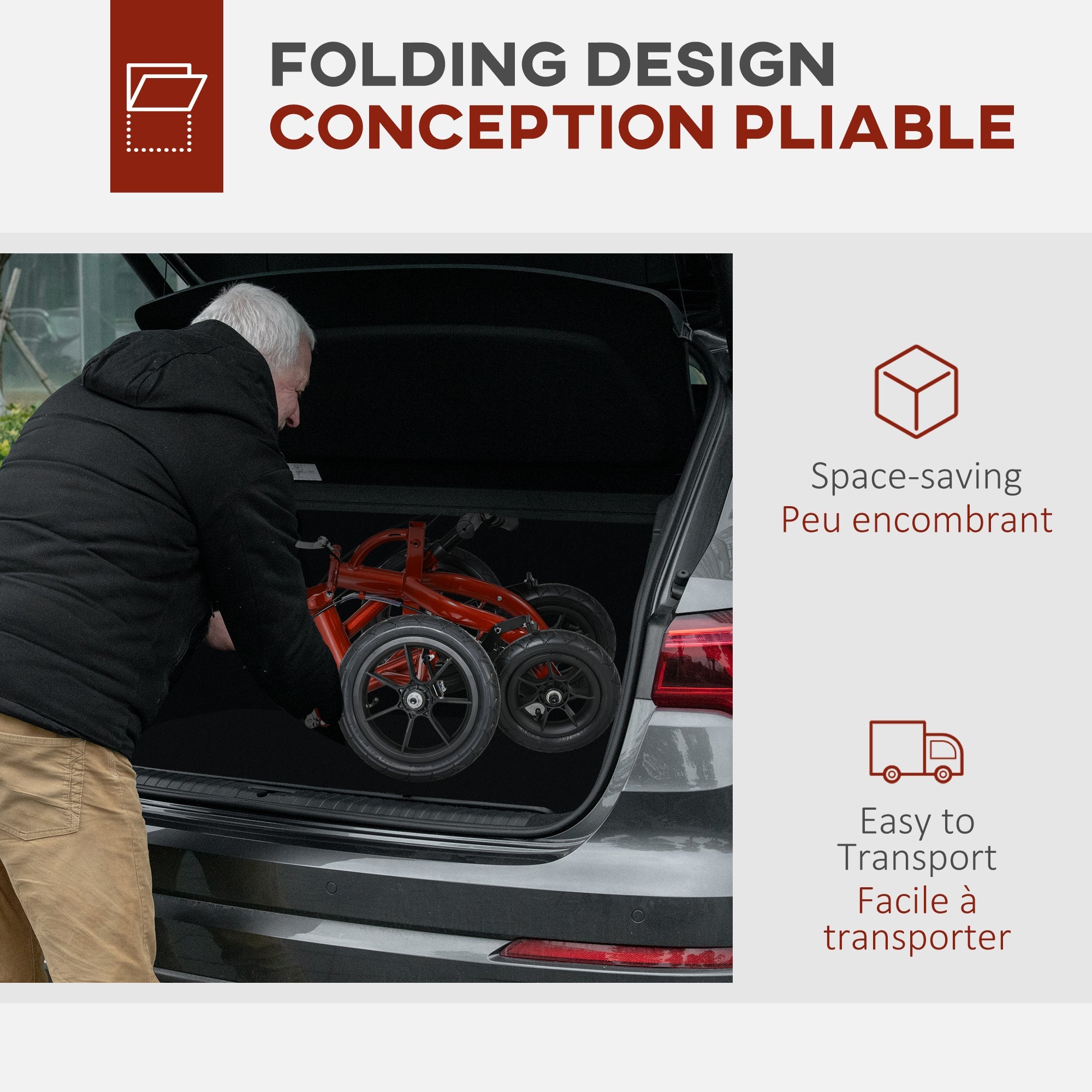 HOMCOM Adjustable Steerable Knee Walker, Foldable Knee Scooter with Rubber Wheels, Dual Brake, Crutch Alternative, Red