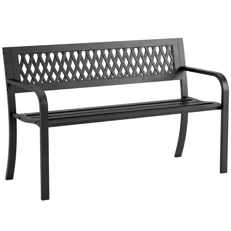 Outdoor Bench with Floral Backrest 2 Seater Garden Bench with Armrests for Yard Park Balcony Black
