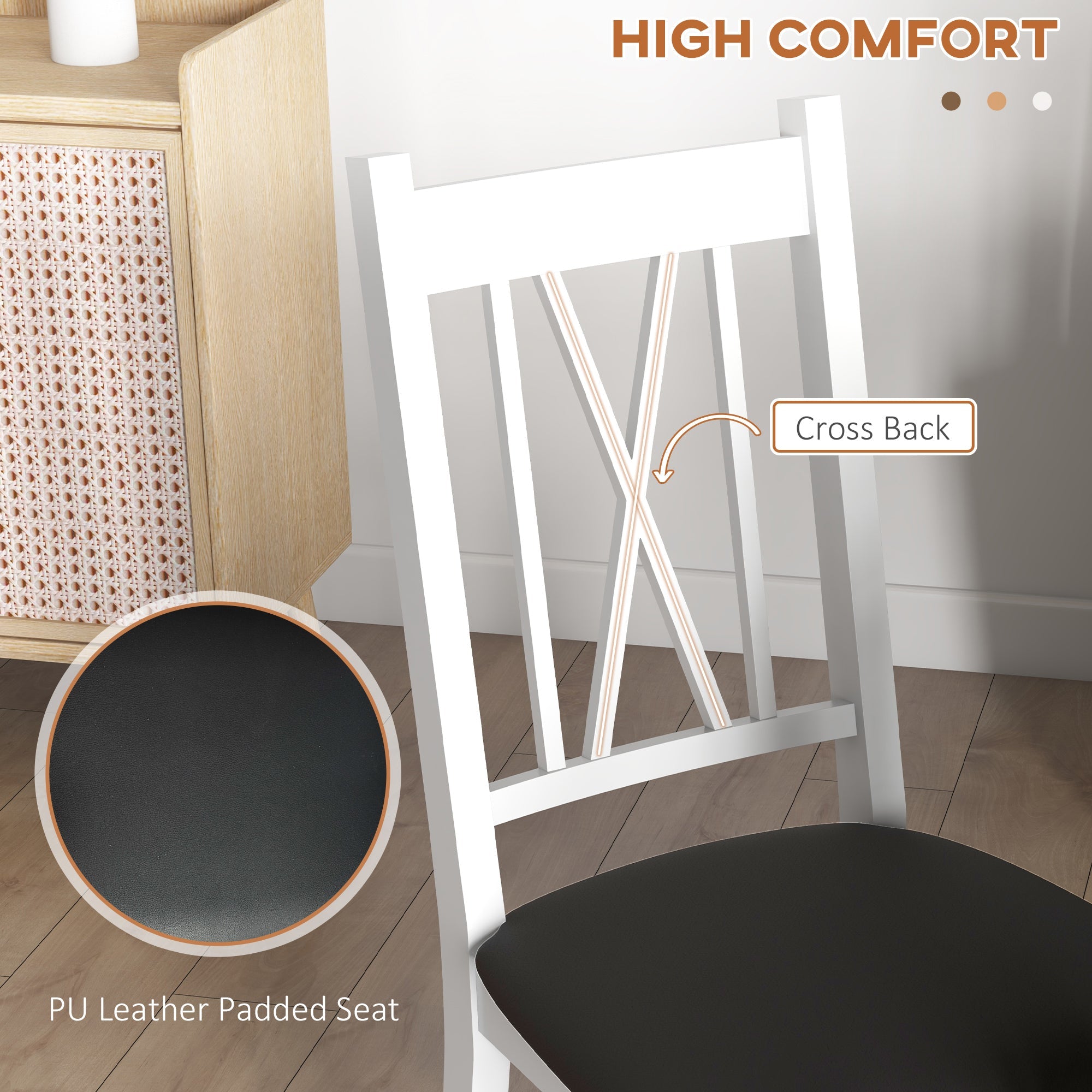 HOMCOM Dining Room Table Set Pine Wood Kitchen Furniture PU Leather Chairs Sturdy Stylish Living Room Furniture Dark Brown