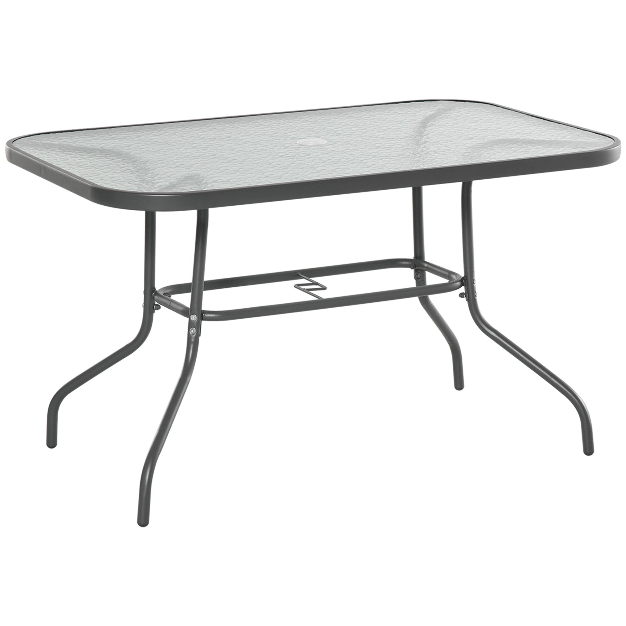 Outsunny Outdoor Patio Dining Table Metal w Tempered Glass Top Umbrella Hole Garden Furniture 47.25" x 31.5"
