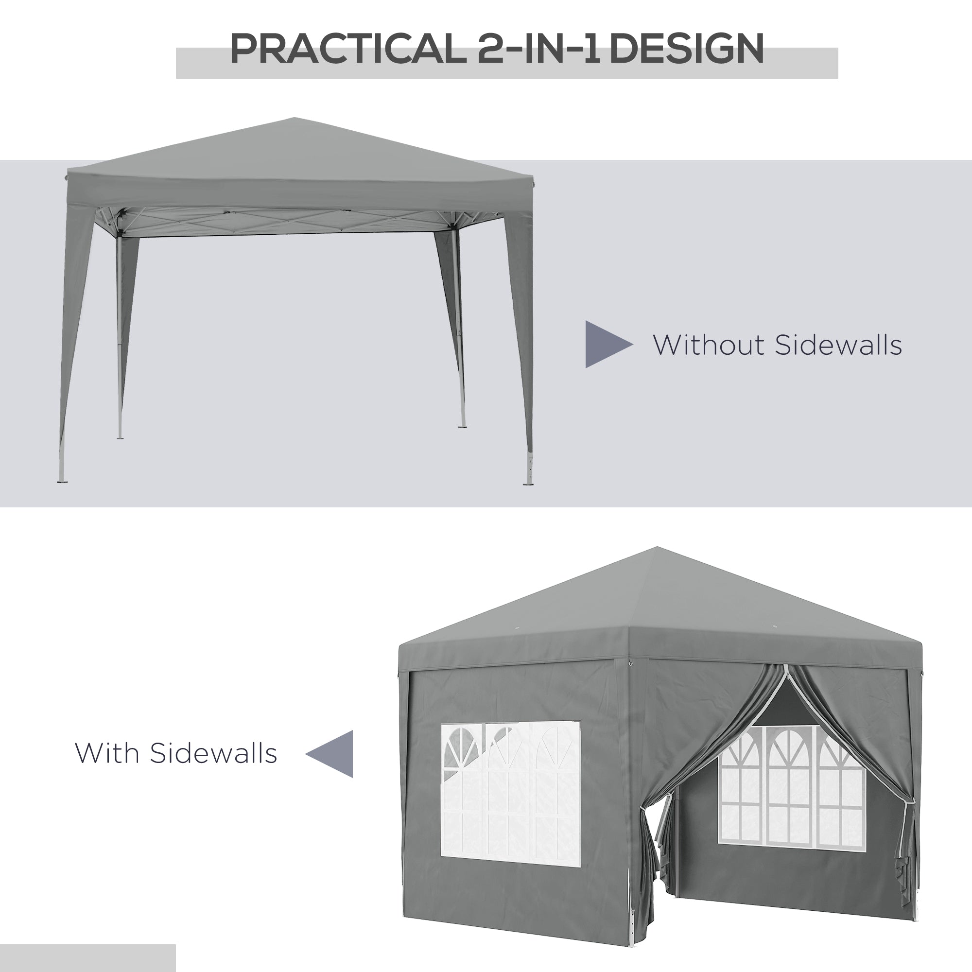 Outsunny 10'x10' Outdoor Pop Up Canopy Tent, UV Resistant Wedding Gazebo 3 Level Adjustable Heights, with Carrying Bag Light Grey