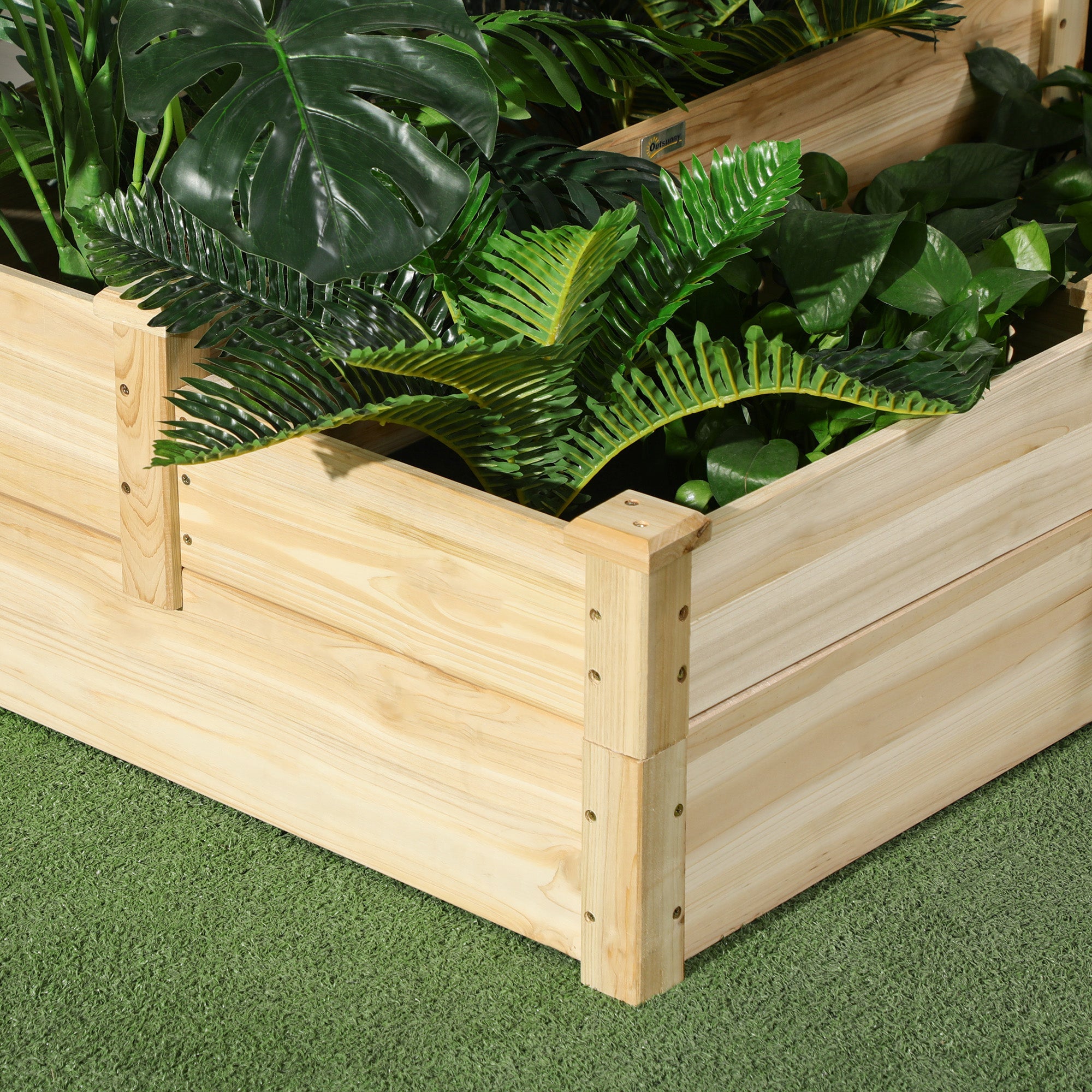 Outsunny 3-Tier Wooden Raised Garden Bed: Planter Box Kit for Growing Veggies, Herbs & Flowers in Natural Finish