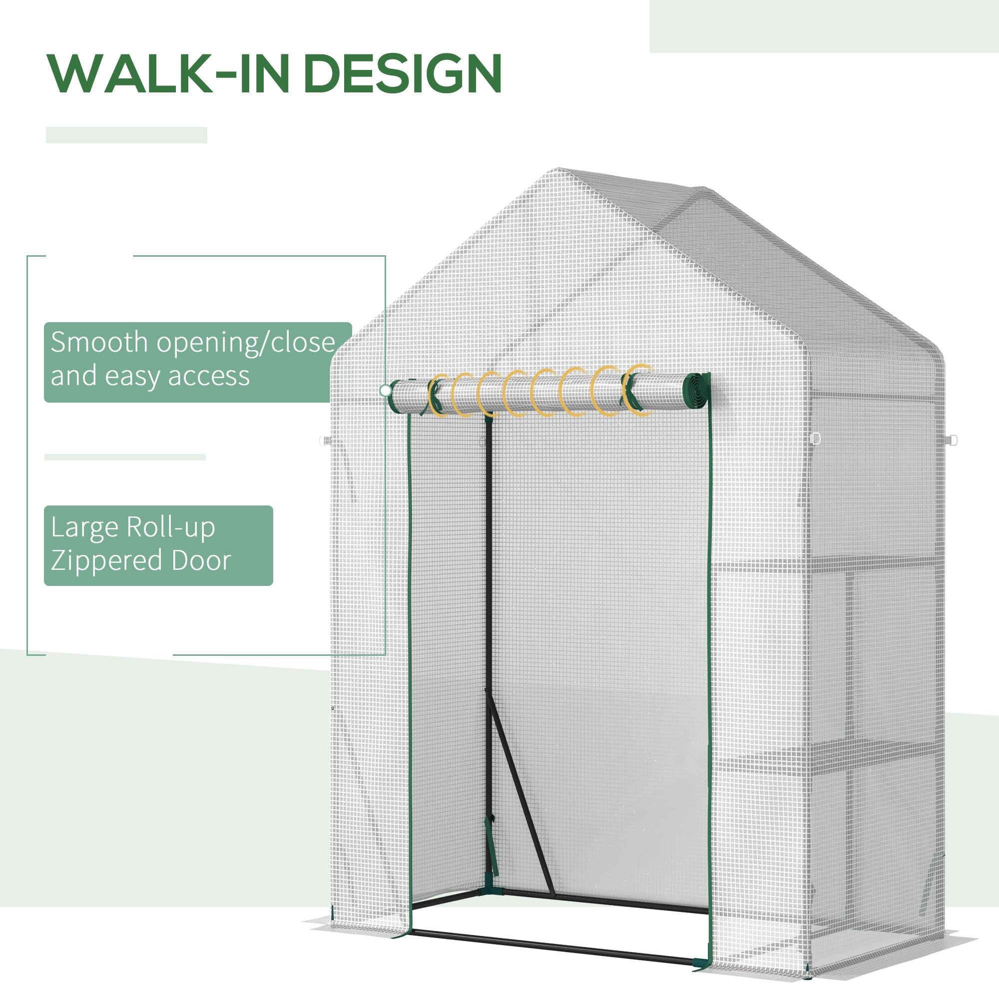 Outsunny 56"x29" Walk-in Greenhouse for Outdoor, Portable Gardening Plant Hot House with 2-Tier Shelf, Roll-Up Zippered Door, PE Cover