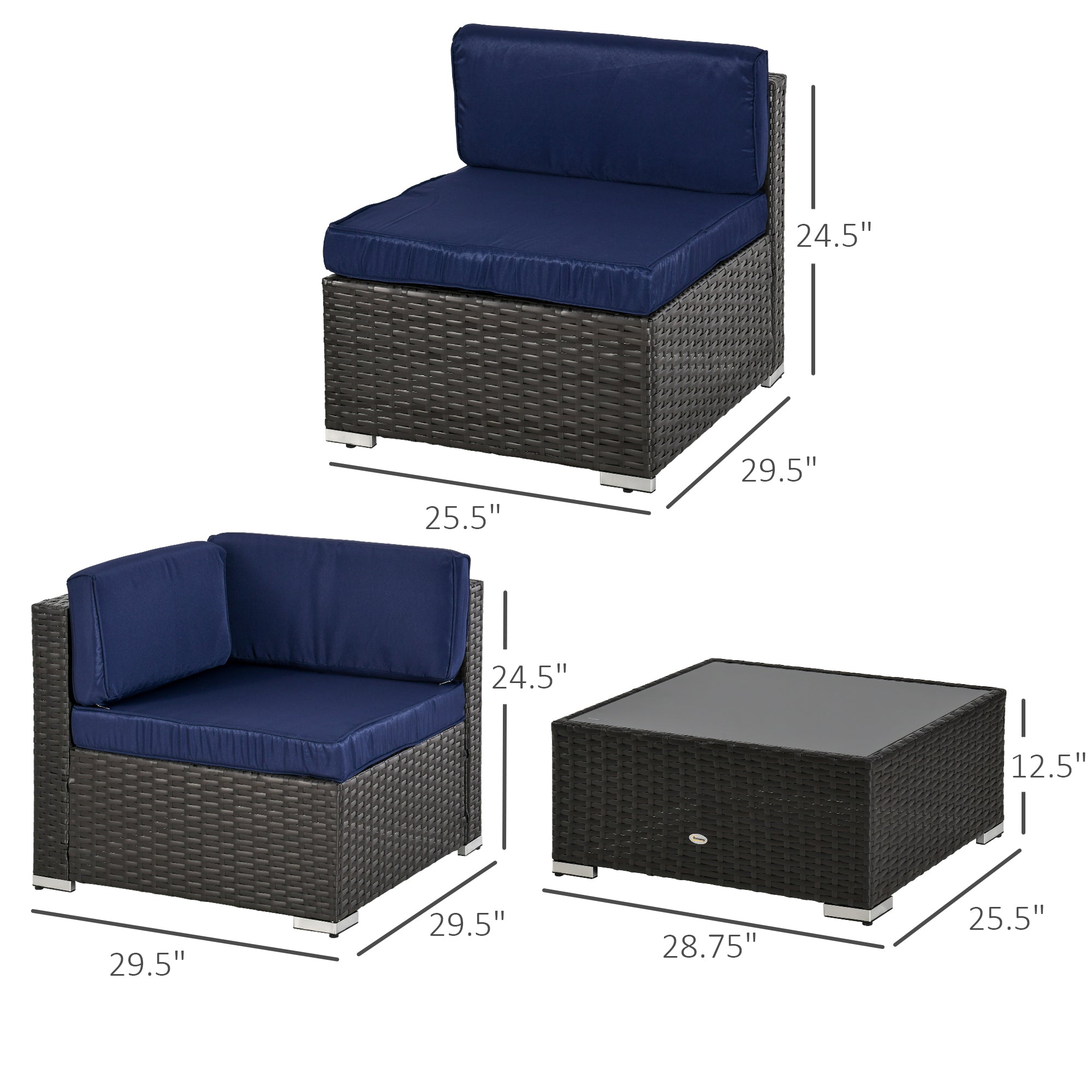 Outsunny Patio Dining Sets, 7-Piece Outdoor Sofa Set with Deep-Seat Cushions for All Weather Backyard Leisure, Navy Blue