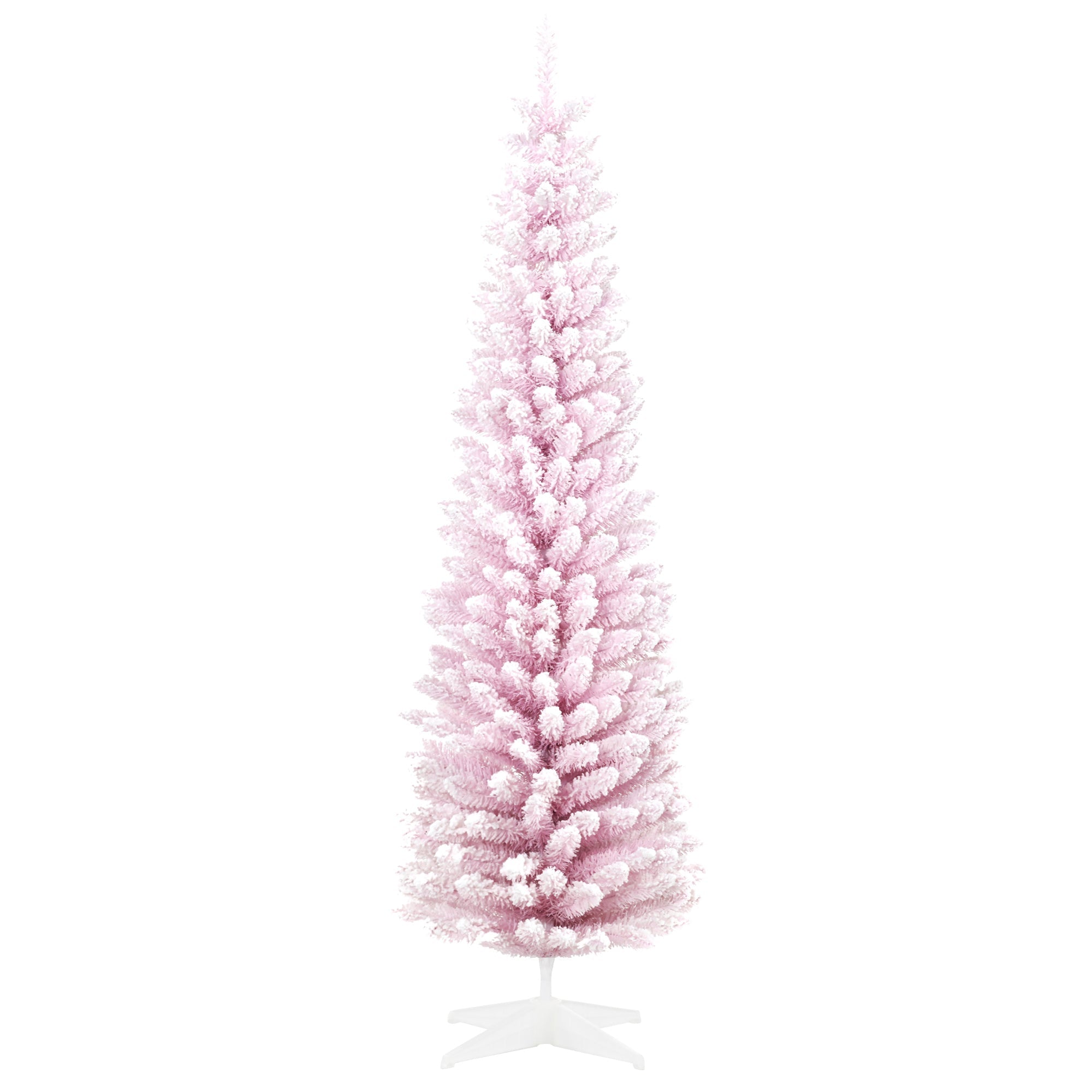 HOMCOM 7ft Flocked Christmas Tree, Pencil Artificial Christmas Tree with Realistic Branches, Pink
