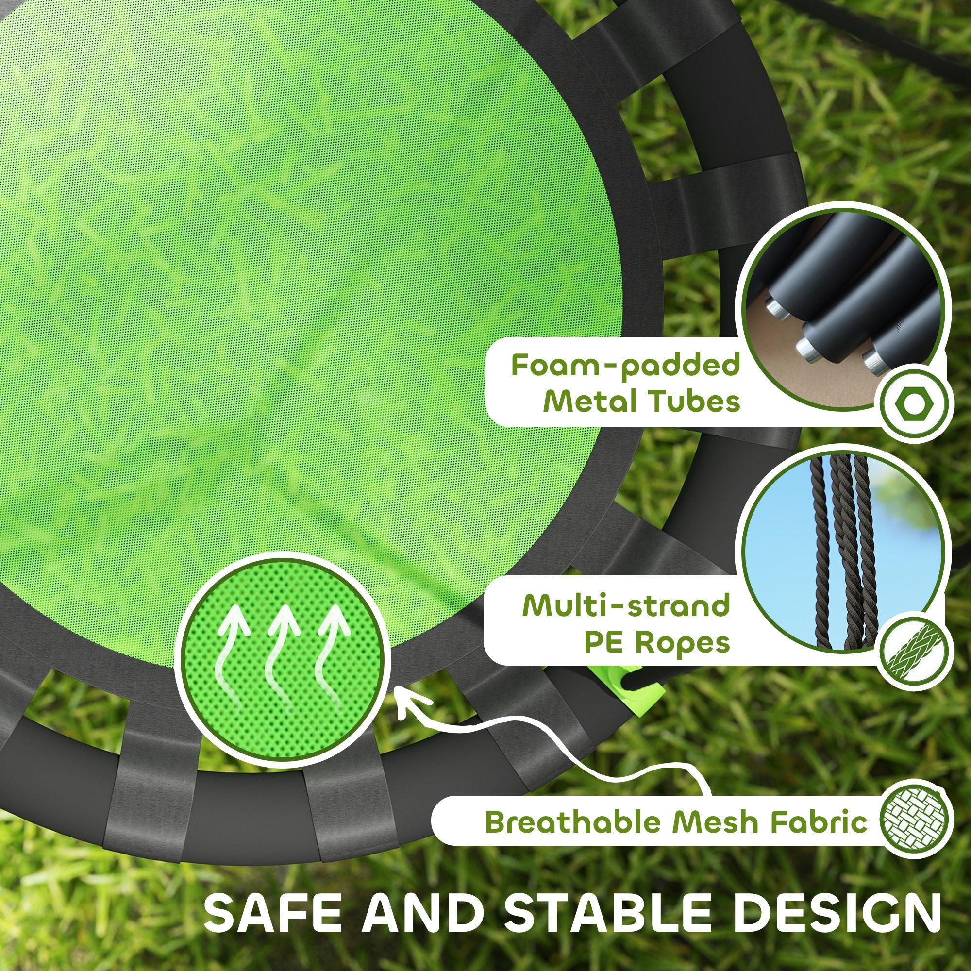 Qaba 24 inch Saucer Tree Swing Set for Kids with Adjustable Hanging Ropes for Outdoor, Backyard, Green