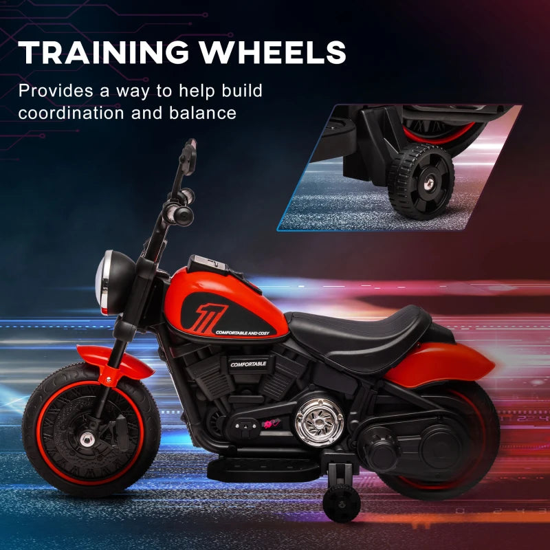 Aosom 6V Kids Motorcycle with Training Wheels, Foot Pedal, Headlight, Forward/Reverse, Single-Button Start, Red