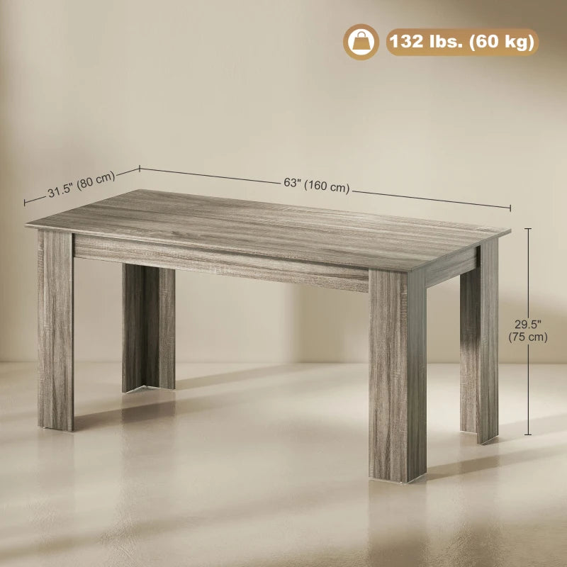 63" Kitchen Table for 4-6 People, Dining Table with Wood Effect for Dining Room, Grey
