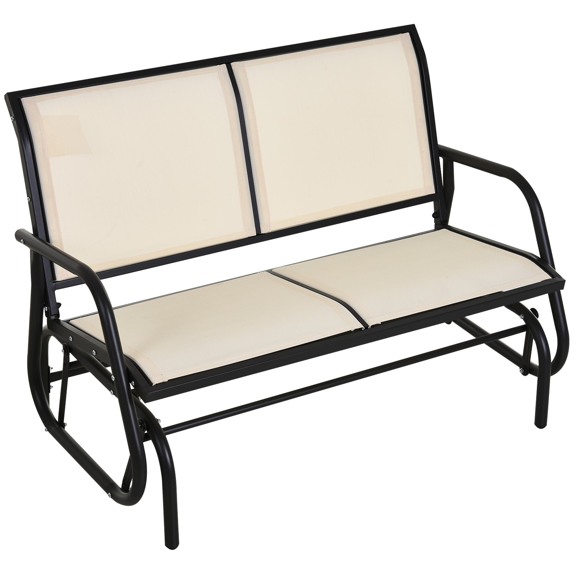 Outsunny Patio Double Glider Outdoor Steel Sling Fabric Gliding Bench Garden Swing Chair Heavy-Duty Porch Rocker Garden Loveseat Cream
