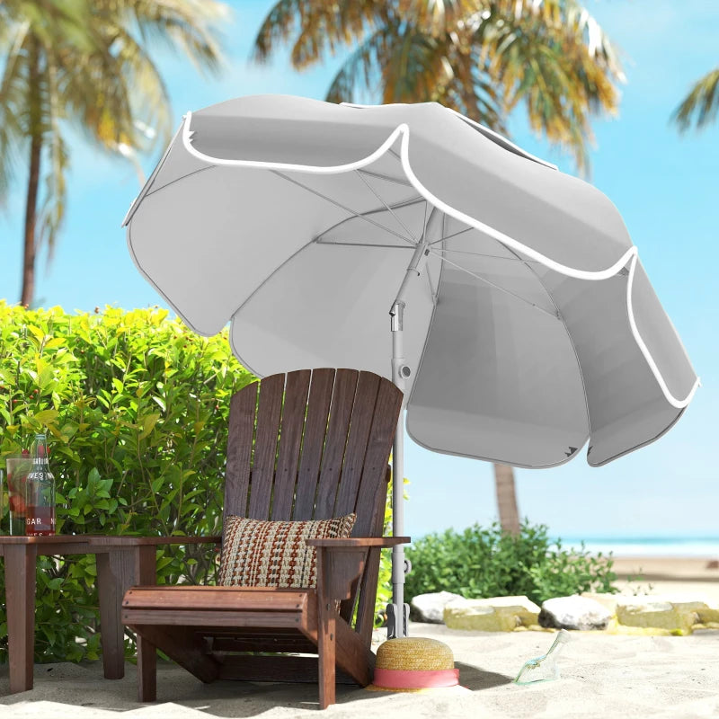 6 ft Beach Umbrella Portable with Sand Anchor, Carry Bag, Adjustable Height & Tilt, UPF50+ UV Protection, Grey