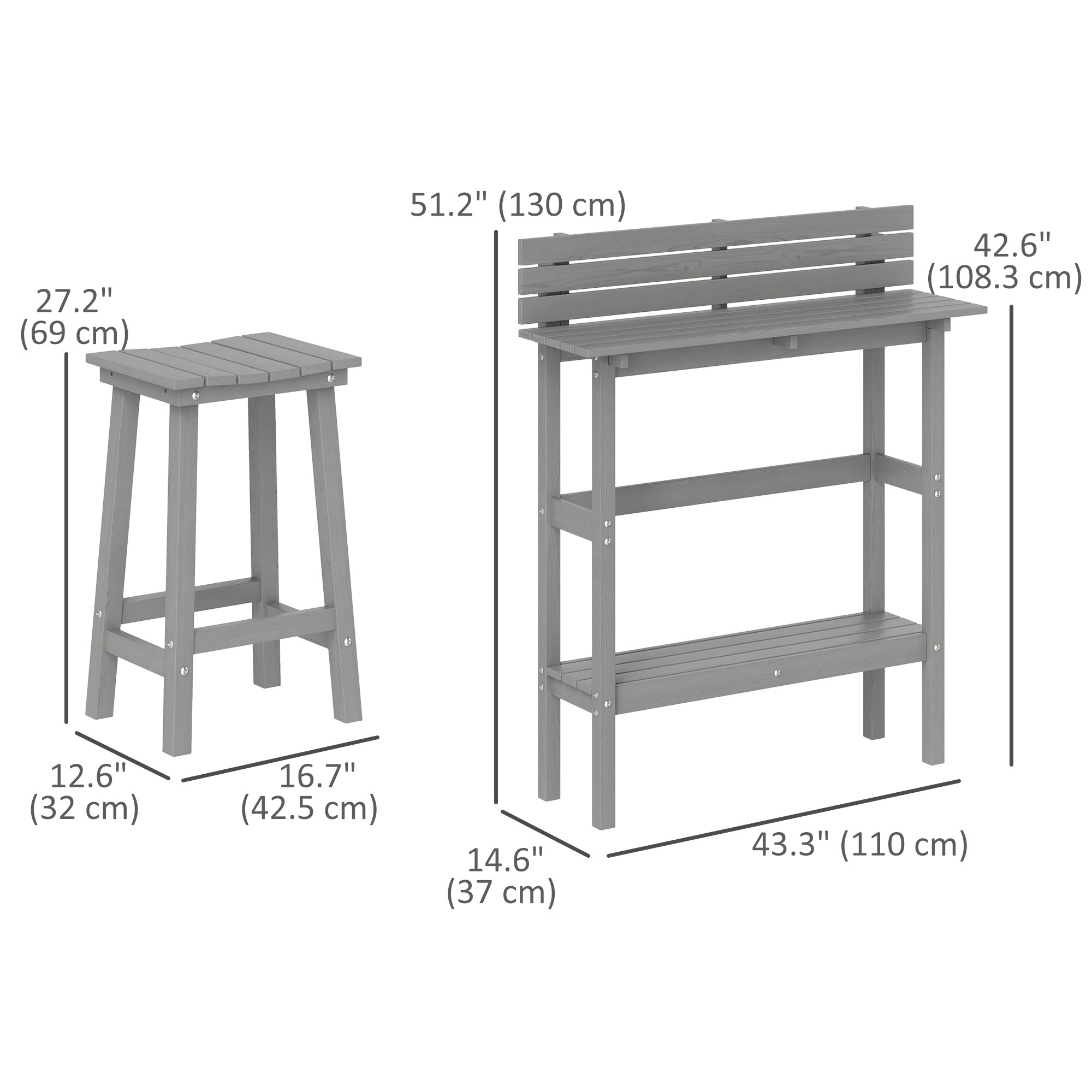 Outsunny 3 Piece Patio Bar Set with 43"H Bar Table and 2 Bar Stools, for Balcony, Backyard, Porch