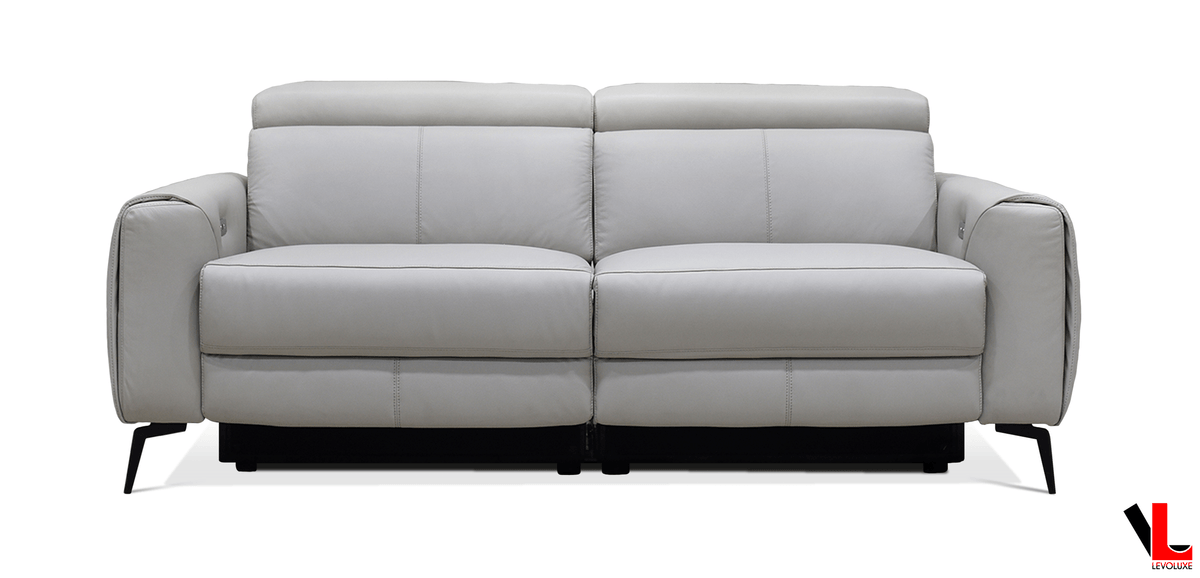 Lennox 81" Power Reclining Sofa with Adjustable Headrest in Light Grey Leather Match