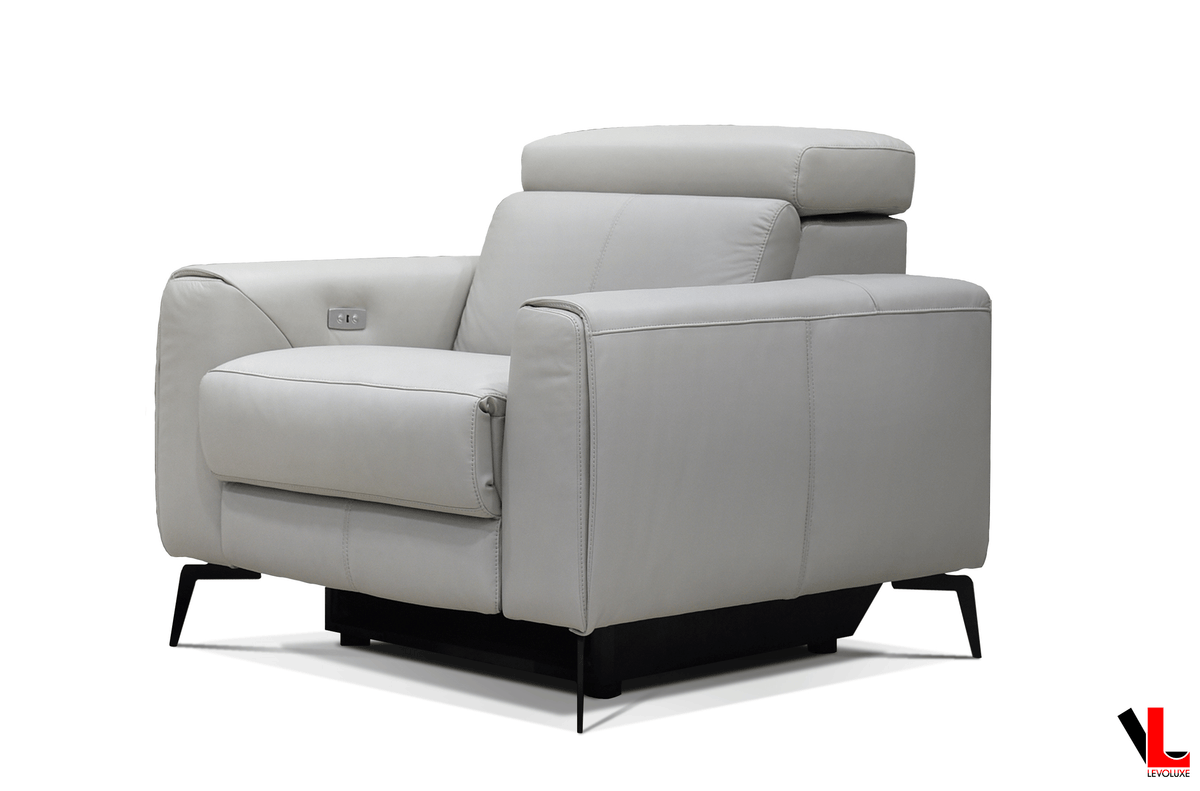 Lennox 2 Piece Power Reclining Sofa and Loveseat Set with Adjustable Headrests in Light Grey Leather Match