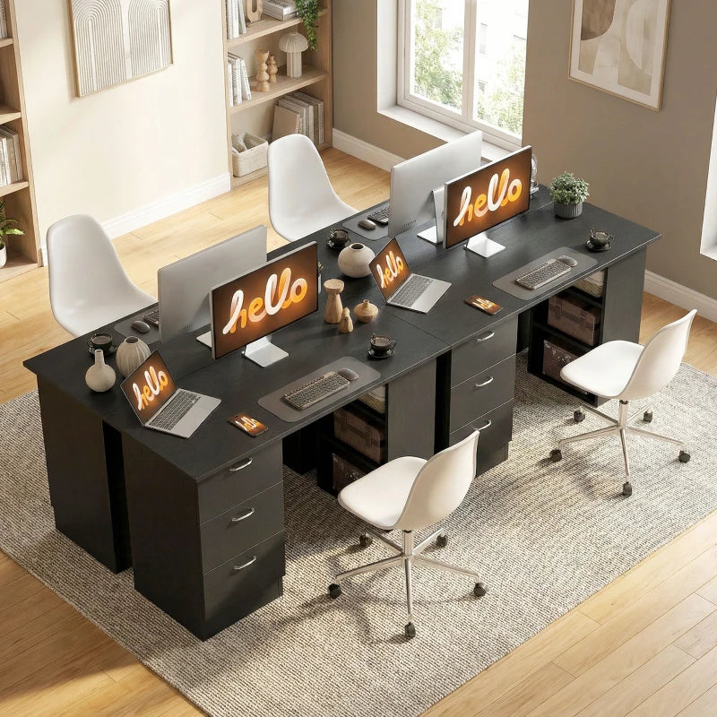 Computer Desk, 47" Writing Table with 3-Tier Shelves and 3 Reversible Drawers for Home Office, Bedroom, Black