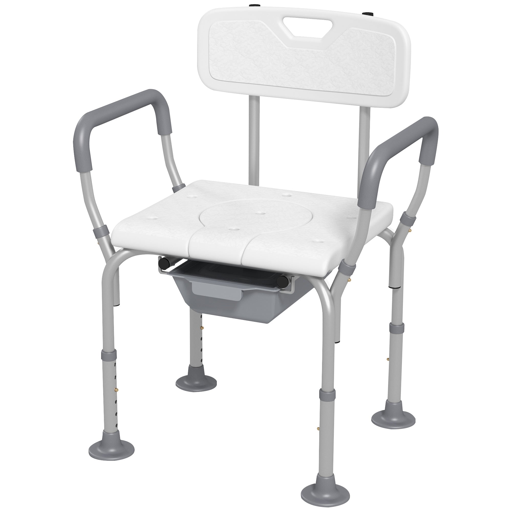 HOMCOM 3-in-1 Shower Chair with Back, Adjustable Bedside Commode, Raised Toilet Seat w/ Rubber Foot Pad for Seniors, Disabled