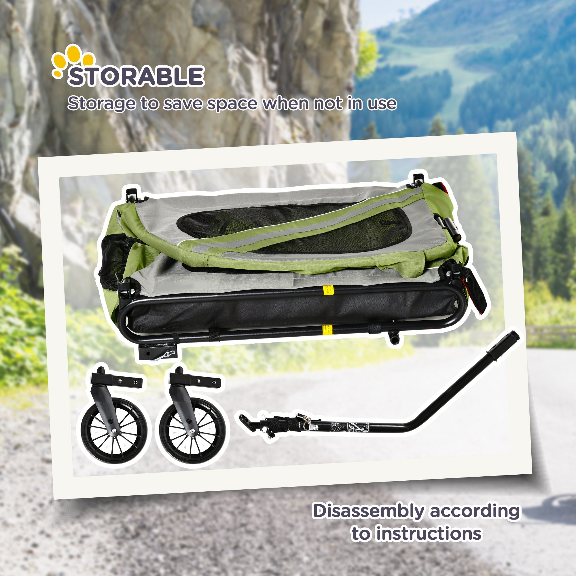 Aosom 2-in-1 Pet Adventure: Dog Bike Trailer Pet Stroller, Green Universal Wheel Reflectors Travel Carrier