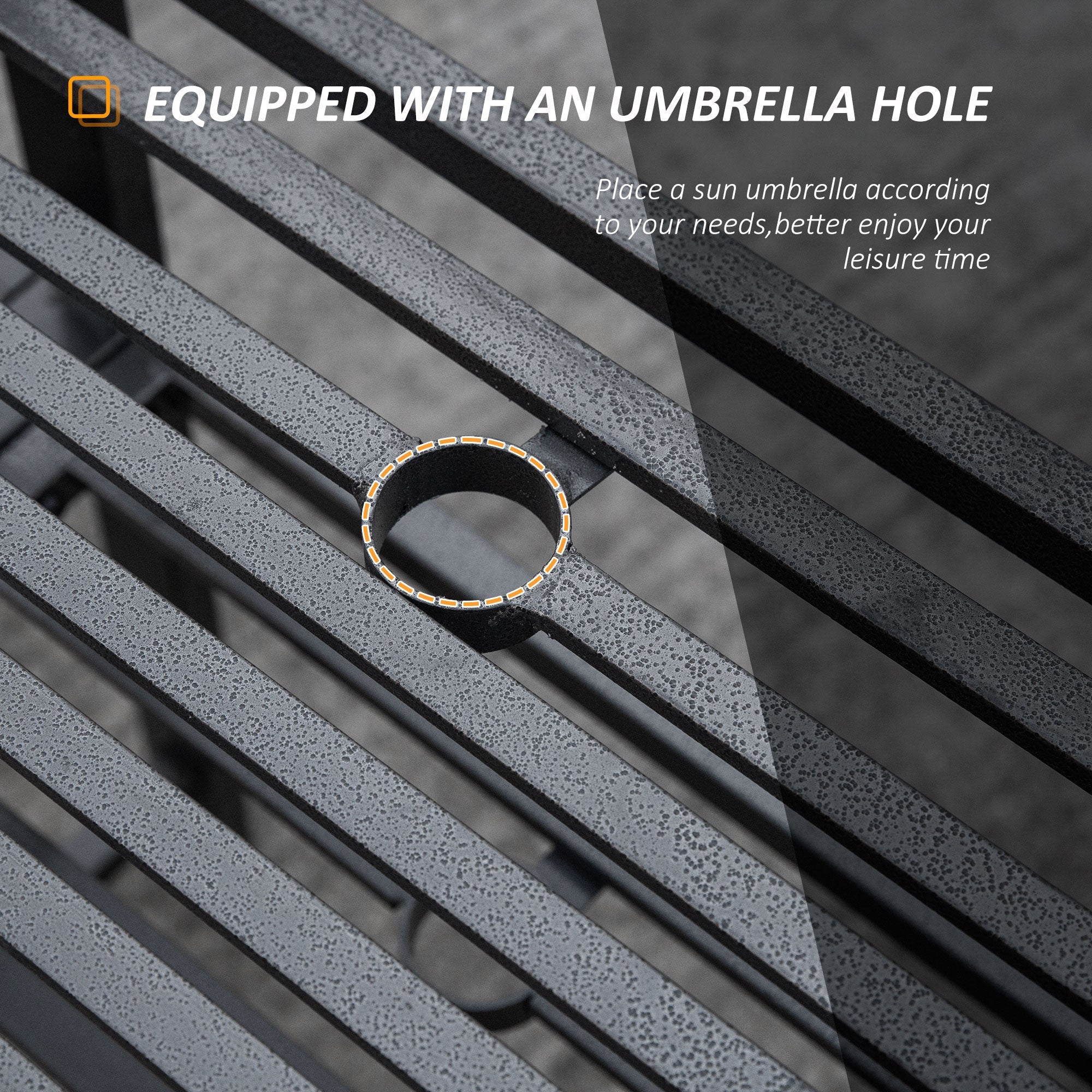 Outsunny Steel Garden Bench with Middle Table & Umbrella Hole, Double Seat, Weather-Resistant Frame for Outdoor, Patio, Black