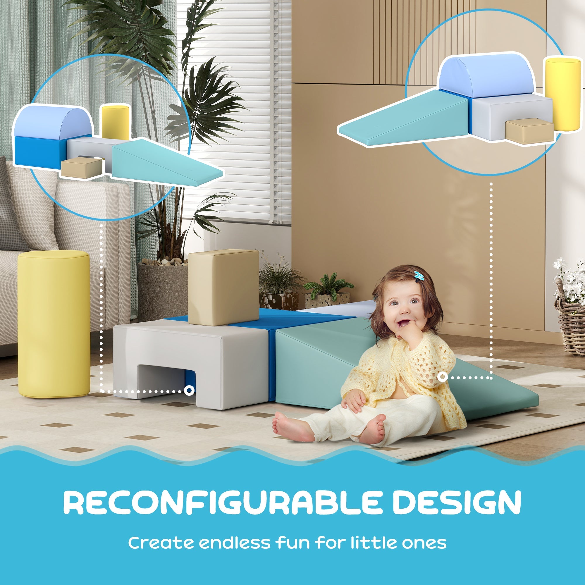 Qaba 6 Piece Soft Play Equipment for Kids 6-72 Months, Yellow and Green