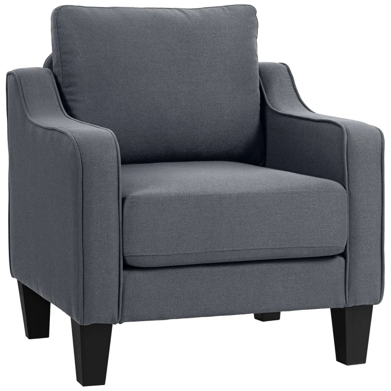 Armchair, Modern Accent Chair with Pocket Spring, Linen Upholstered, Thick Padded, Charcoal Grey