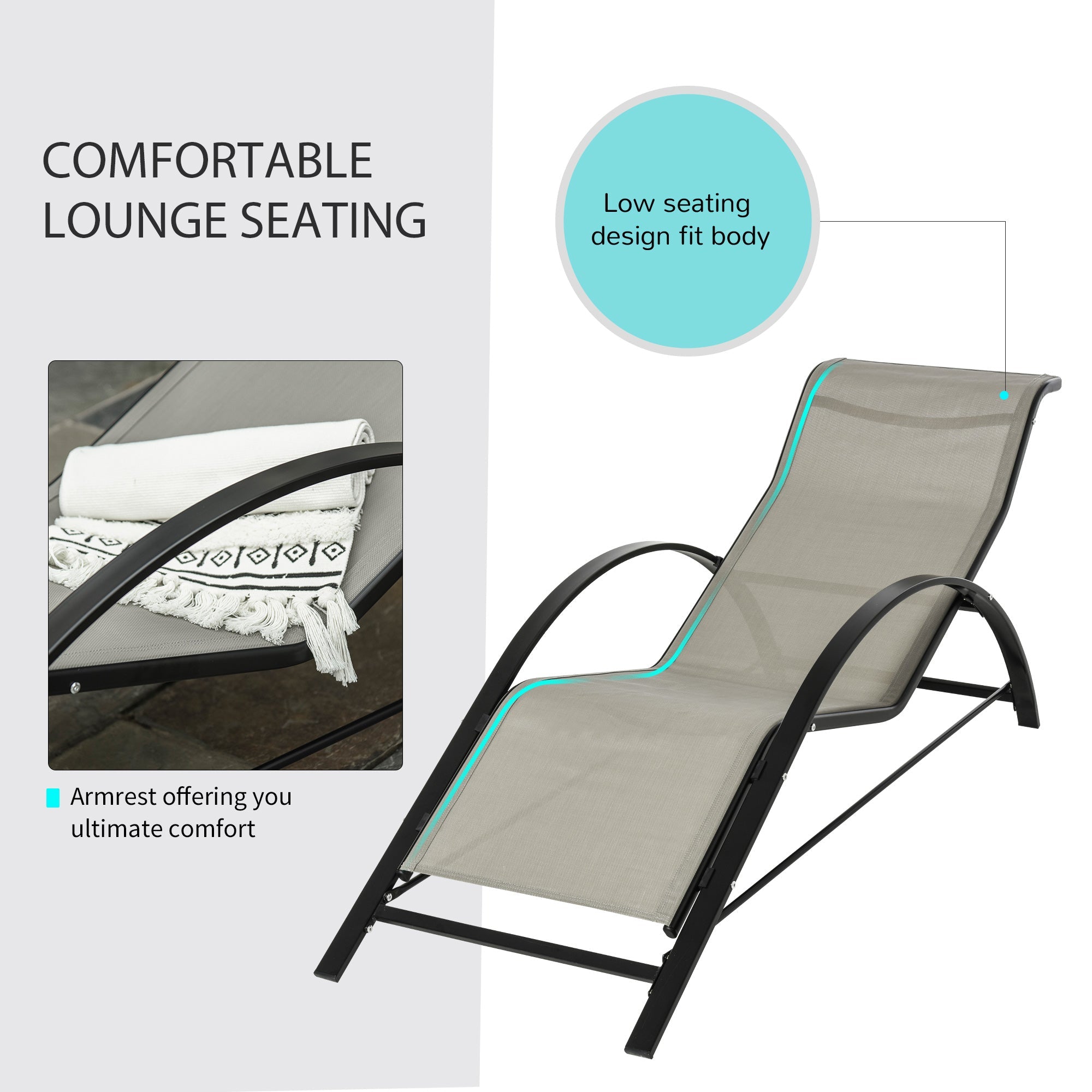 Outsunny Patio Lounge Chair Set: Outdoor Sunbathing with Side Table, Gray Finish for Stylish Comfort
