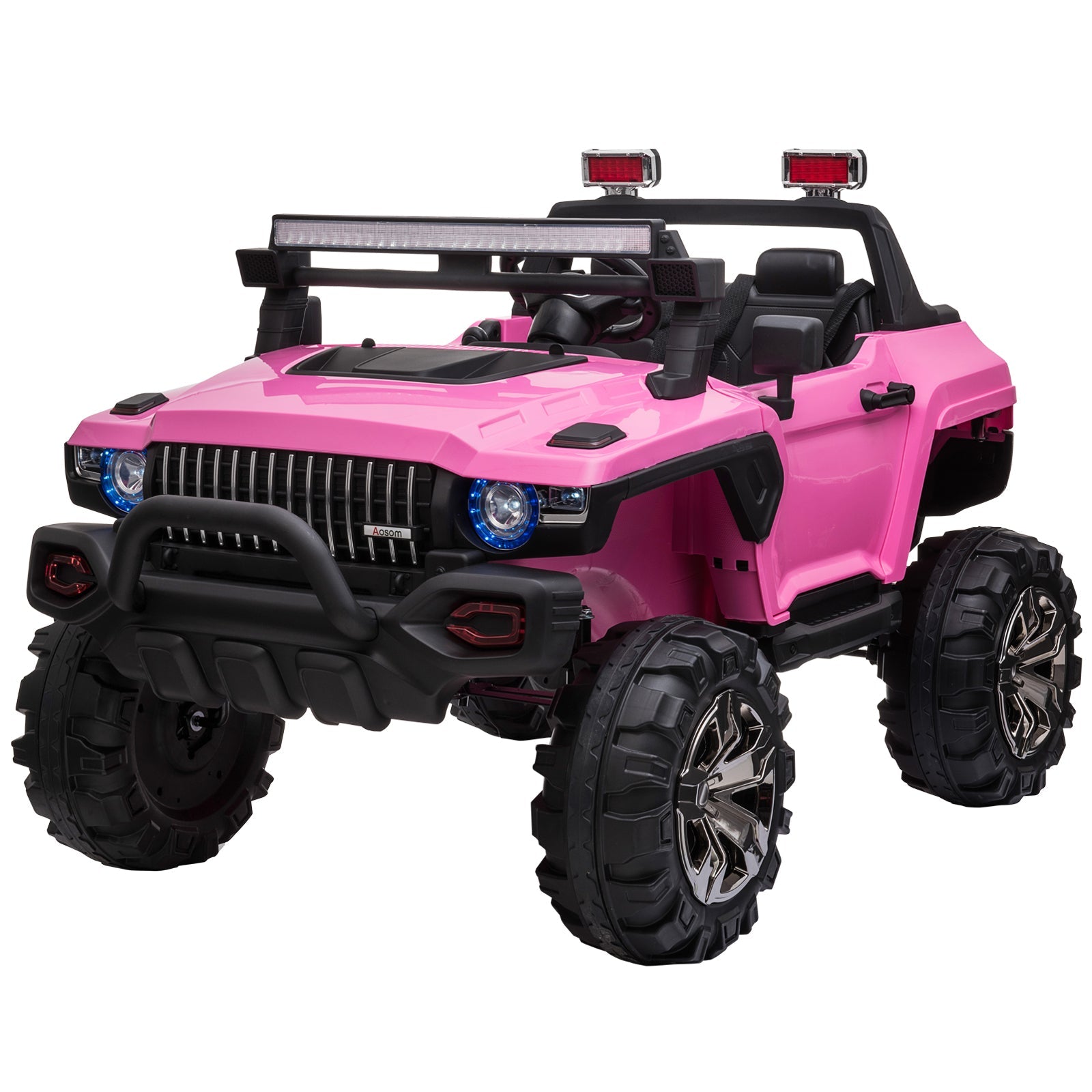 Aosom Kids 12V RC 2-Seater Police Truck Ride-On Car LED Lights MP3 Parental Remote Control Pink