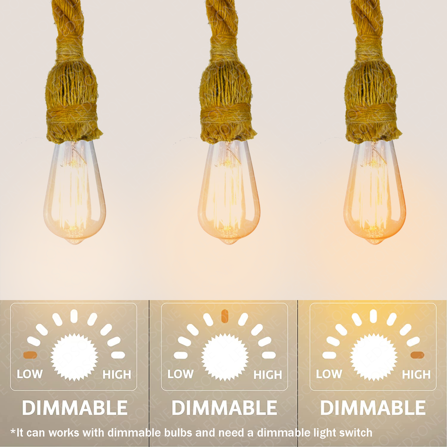 Industrial hanging hemp rope Pendant lighting ~1235ย