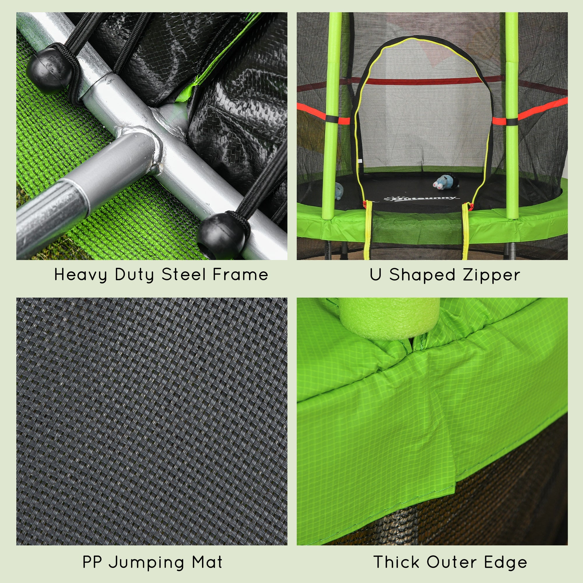 Outsunny Kids Trampoline: Φ55" Round, Safety Net, Indoor Bouncer, 3-6 Years, Steel Frame, Green