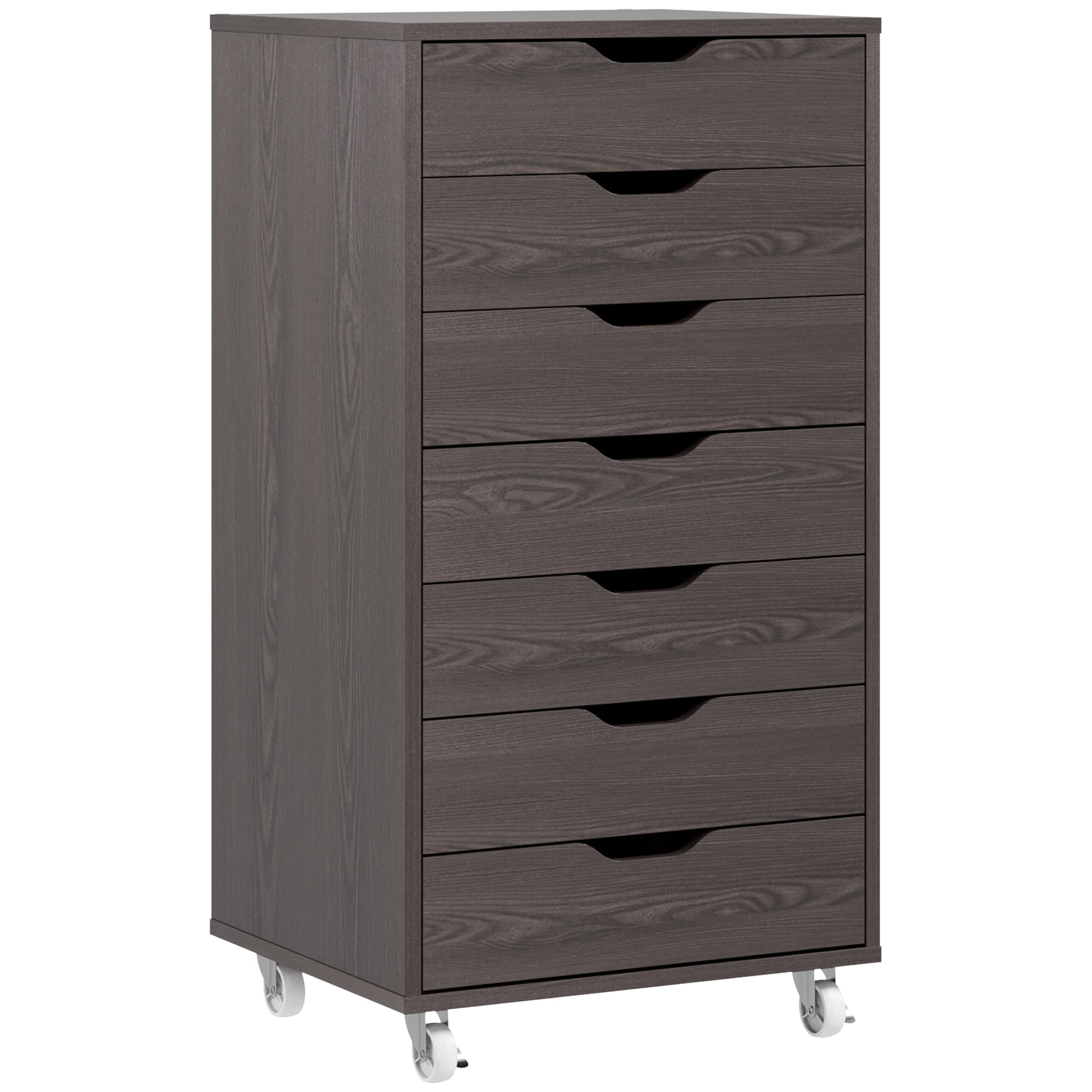 Vinsetto 7-drawer Vertical File Cabinet for Home Office, Storage Cabinet with Wheels, 18.7"x15.6"x35.4", Grey Wood Grain