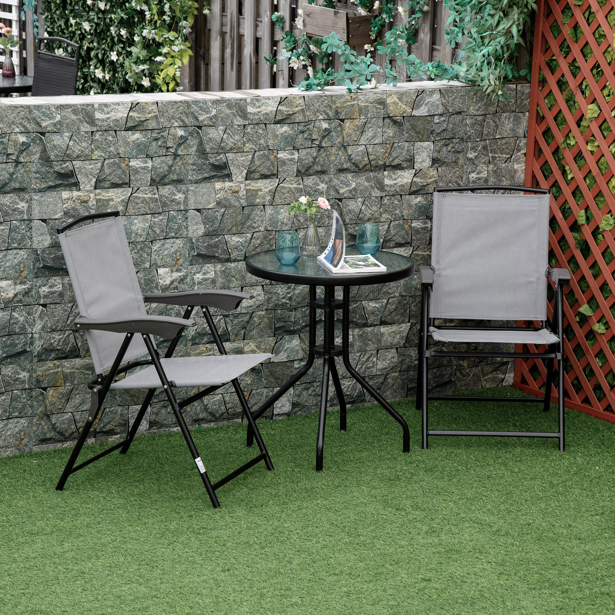 Outsunny 24" Patio Round Table with Tempered Glass Top Durable Outdoor Dining Steel Frame