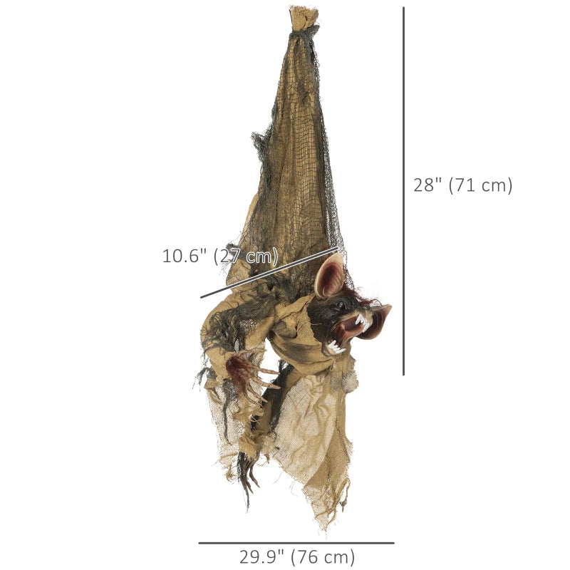 Outsunny 28" Animated Hanging Bat – Glowing LED Eyes, Battery Operated Halloween Decoration