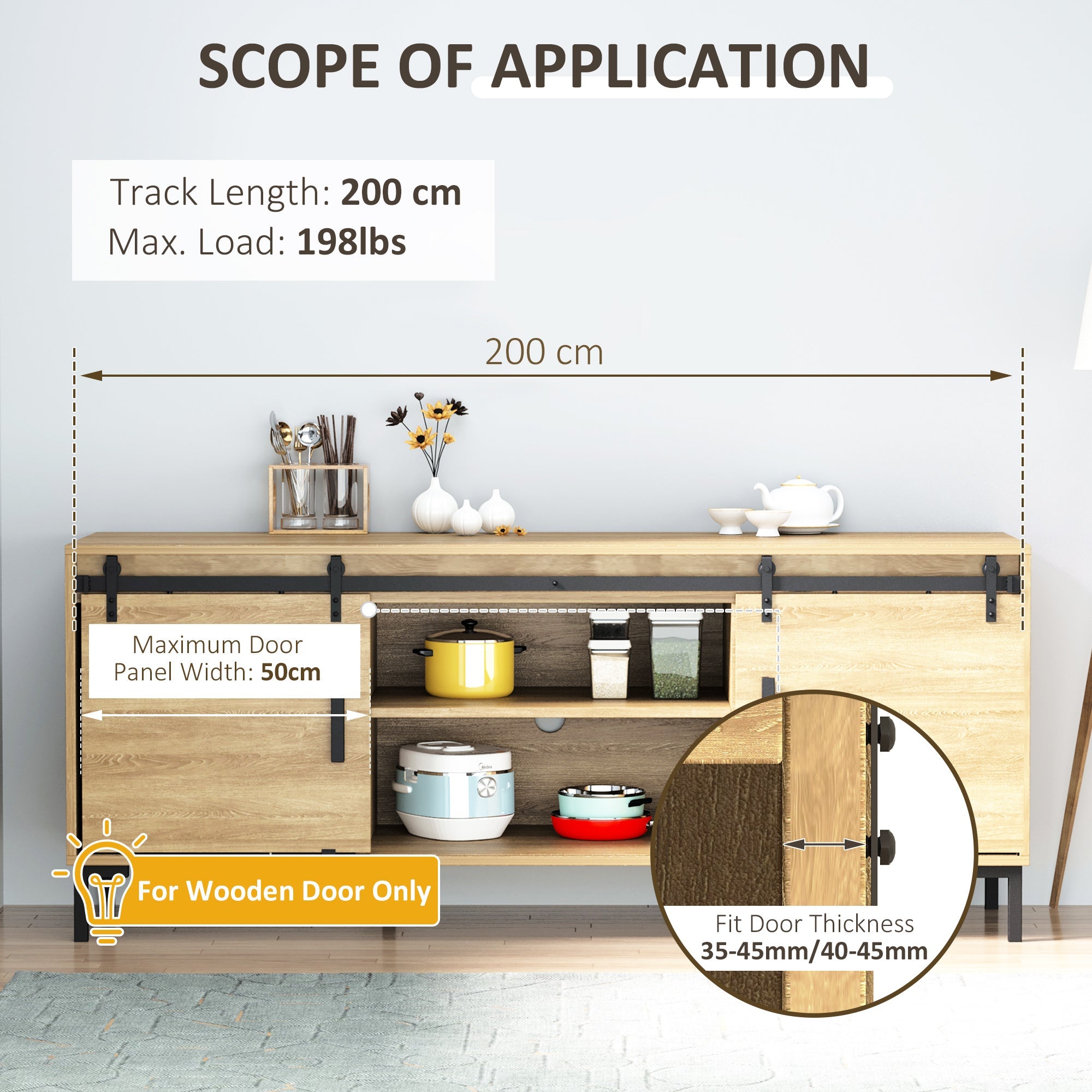 HOMCOM 6ft Double Door Sliding Barn Door Hardware Kit for Cabinets Wardrobe TV Stand with Smooth Glide