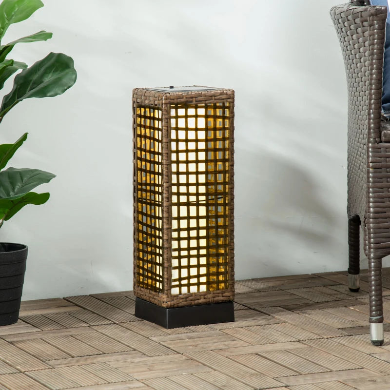 Wicker Solar Outdoor Lamp, Decorative Floor Lamp with Auto On/Off LED Lights, IP44 for Patio, Porch, Pathway, Sand