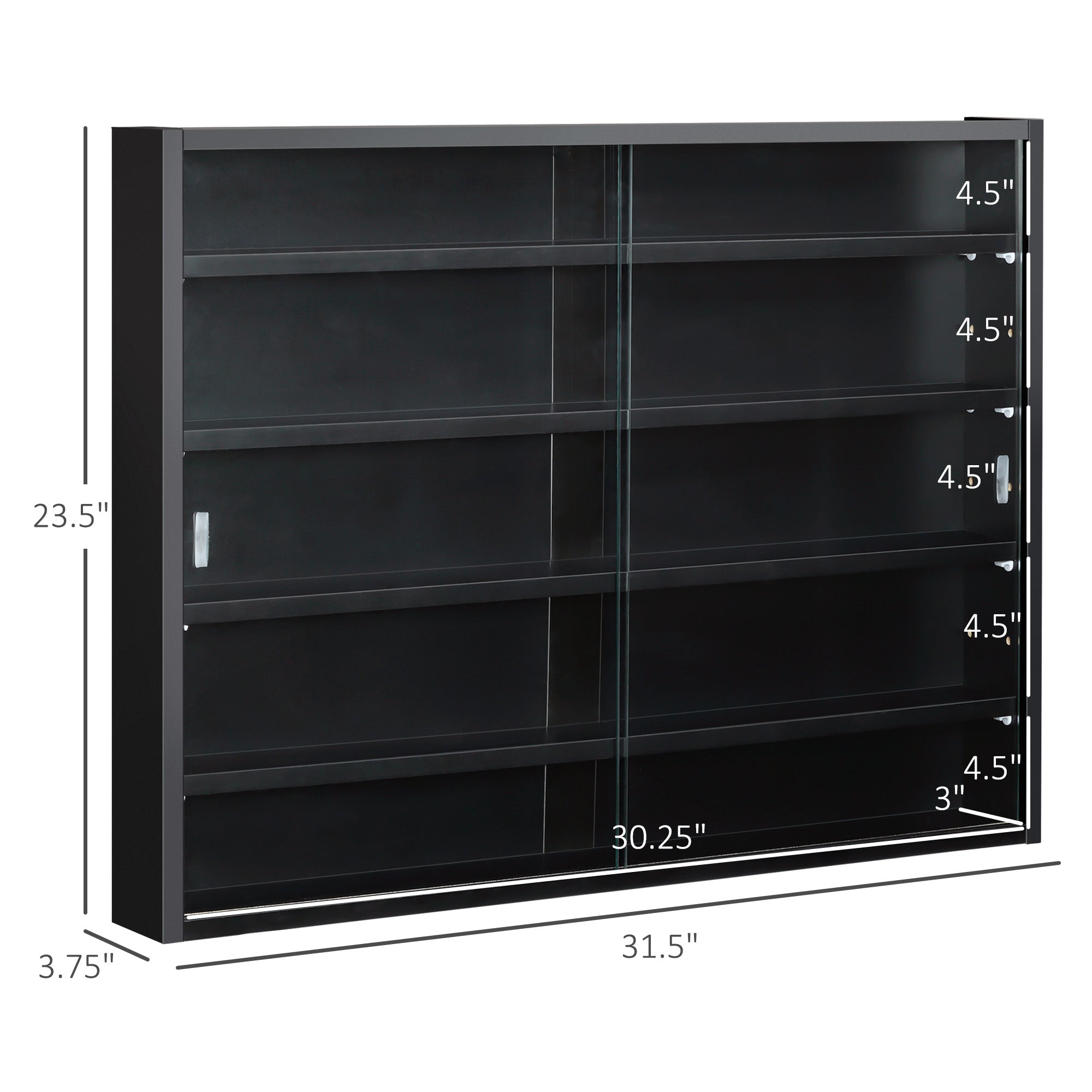 HOMCOM Display Delight: Unique 5-Tier Wall Shelf Cabinet with 2 Glass Doors, 4 Adjustable Shelves, Perfect for Home Decor, Black Finish