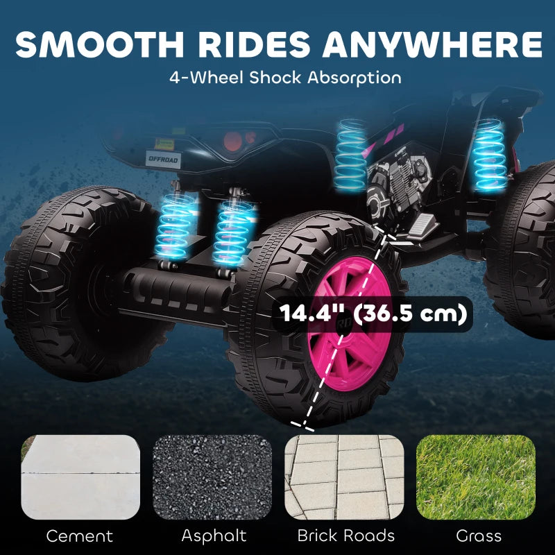 Qaba 2-Seater All-Terrain 4 Wheeler, 24V Kids ATV Ride-On, Electric Quad Car with Dual Motor, for Boys and Girls, Pink