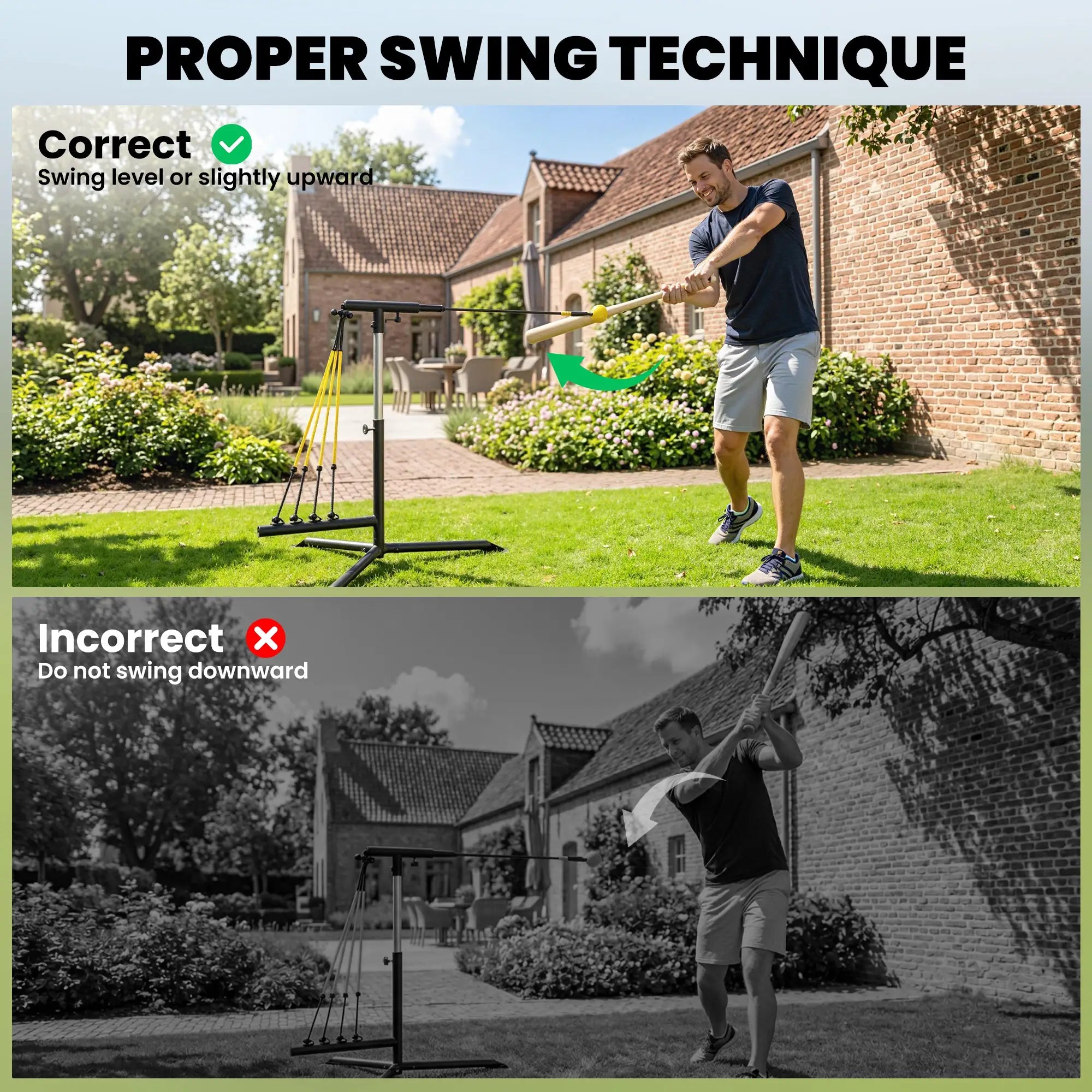 Adjustable Baseball Hitting Trainer with Auto-Rebound & Resistance Bands
