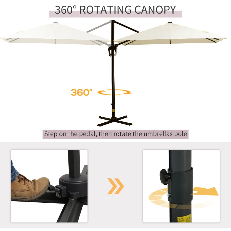8'x8' Square Patio Hanging Offset Umbrella, Outdoor Cantilever Parasol w/ Cross Base, Cream White
