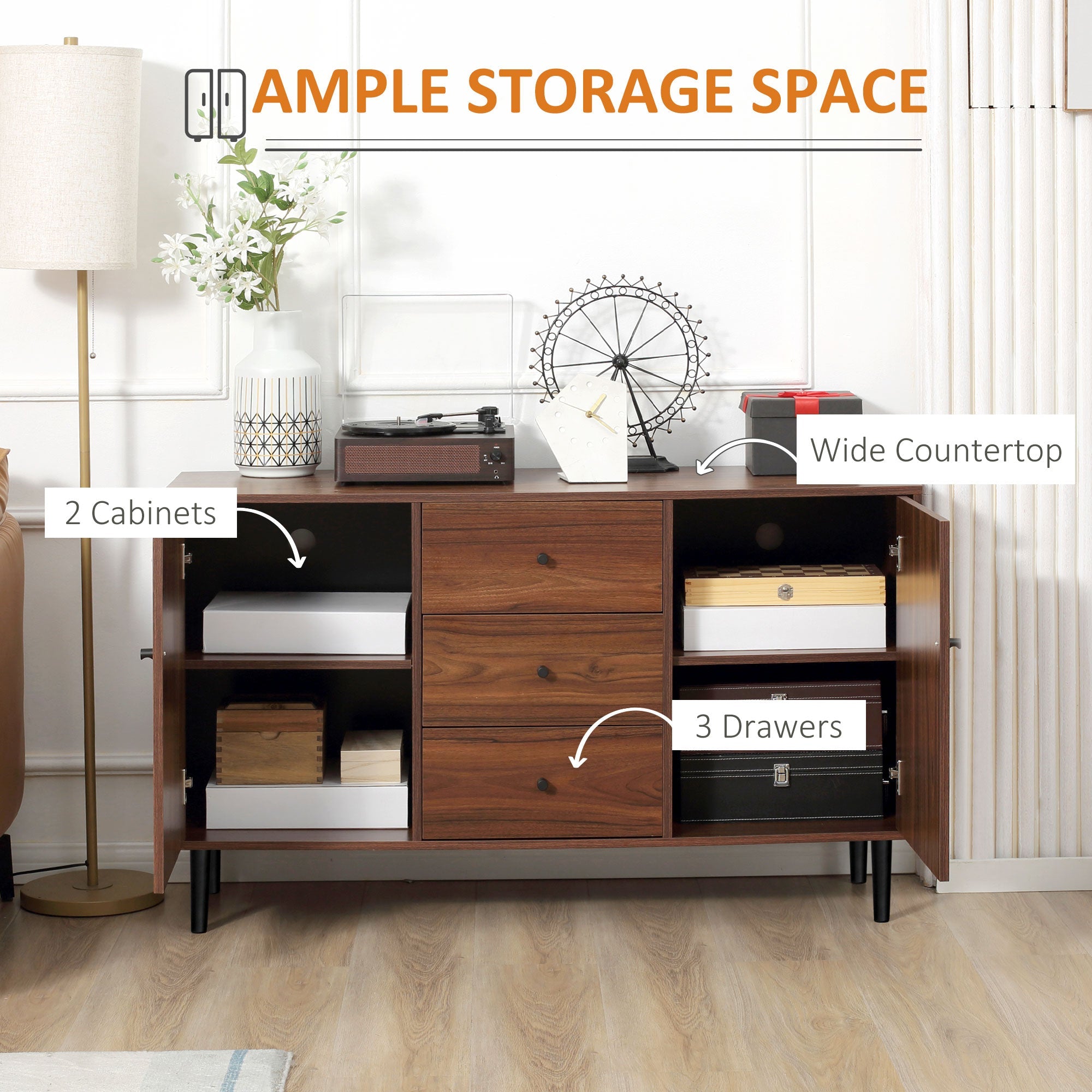 HOMCOM Rustic Brown Kitchen Storage Sideboard Buffet Cabinet with Cupboards Drawers Shelves for Dining Living Room