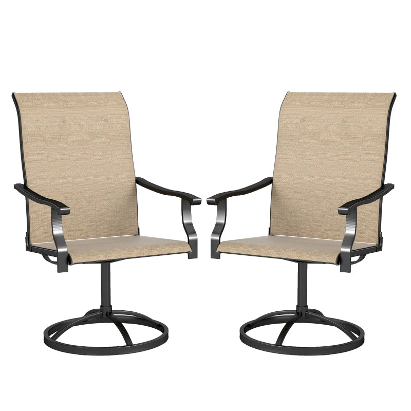 Outdoor Swivel Dining Chairs Set of 2, High Back Swivel Chairs with All Weather Mesh for Deck, Backyard, Poolside, Brown