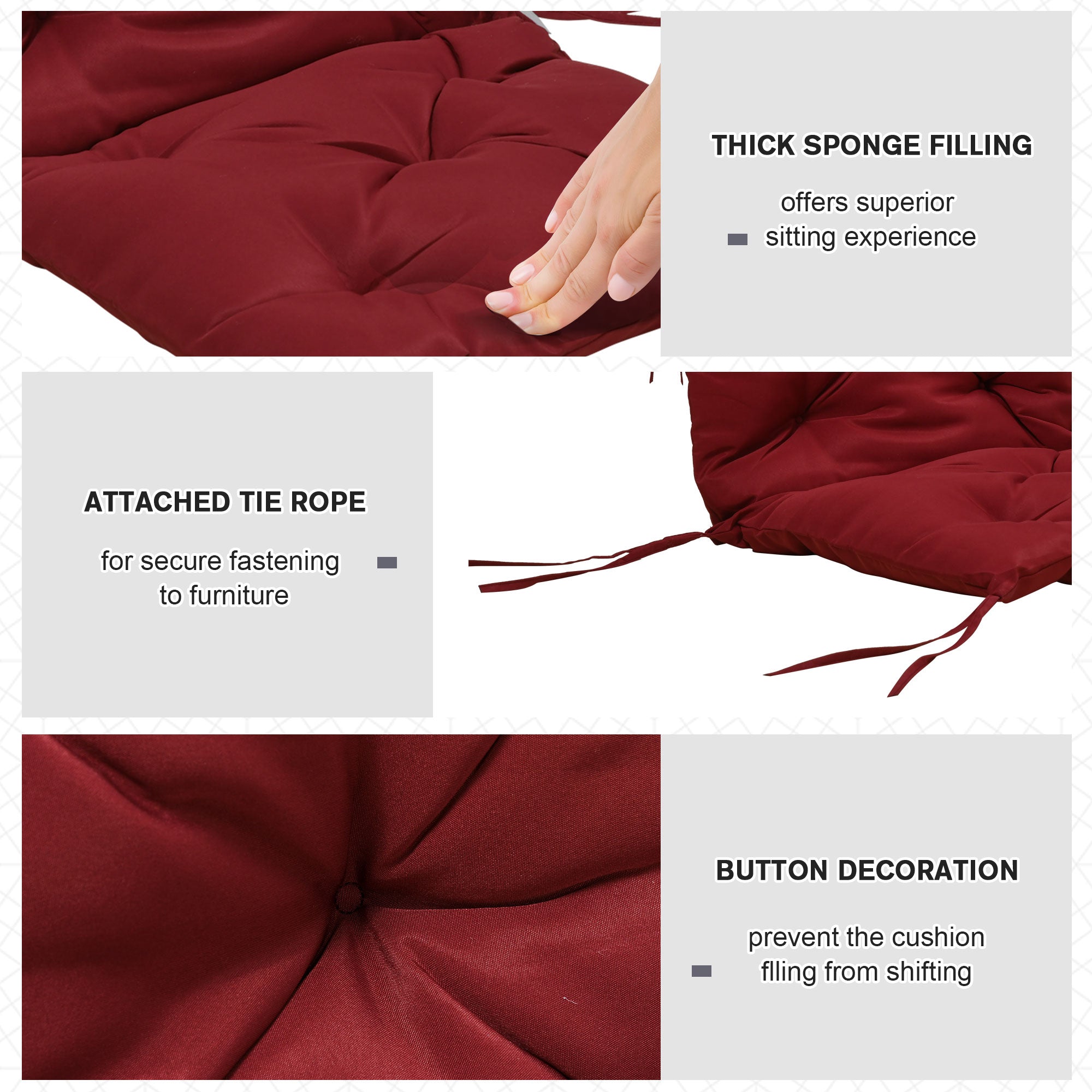 Outsunny Garden Chair Cushions Set of 2 Comfortable Seat Pads with Backrest Ideal for Sunbeds & Rocking Chairs Wine Red
