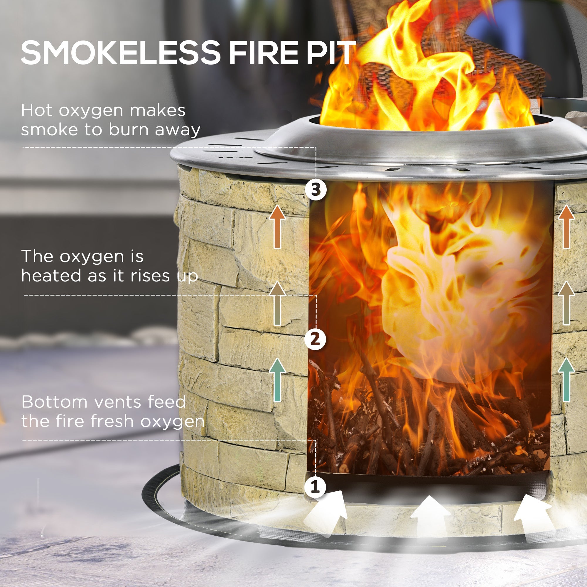 Outsunny Portable Smokeless Fire Pit Camping Bonfire Stove Mat Backyard Patio Picnic Magnesium Oxide Yellow