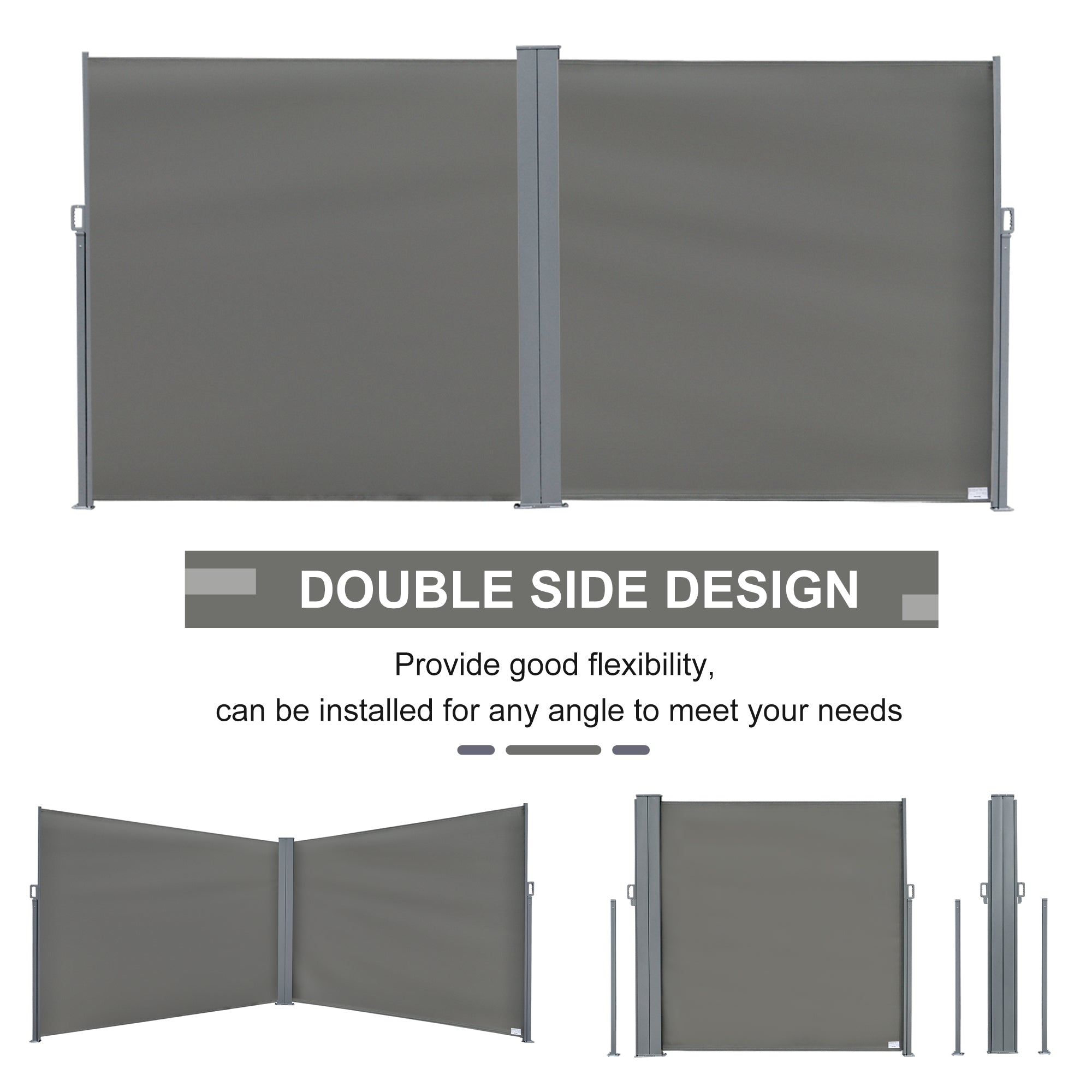 Outsunny Patio Privacy Divider: Double Side Retractable Sunshield for Garden Shade, Grey