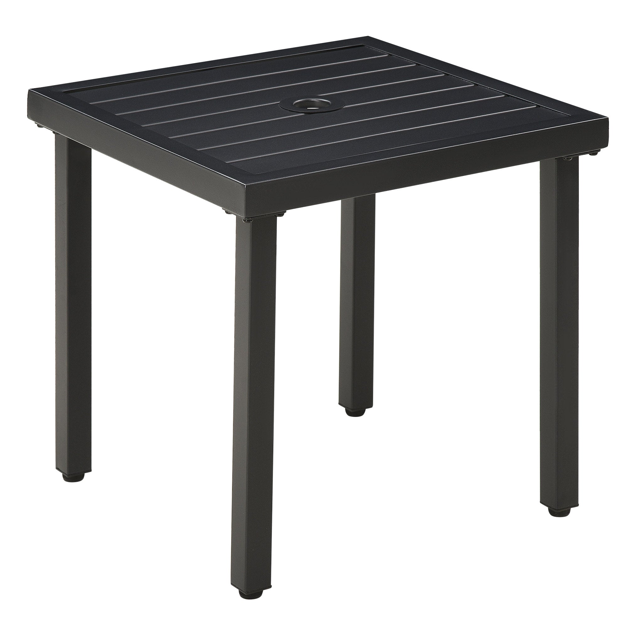 Outsunny Patio Side Table with Umbrella Hole Steel Frame Small Coffee Table Black