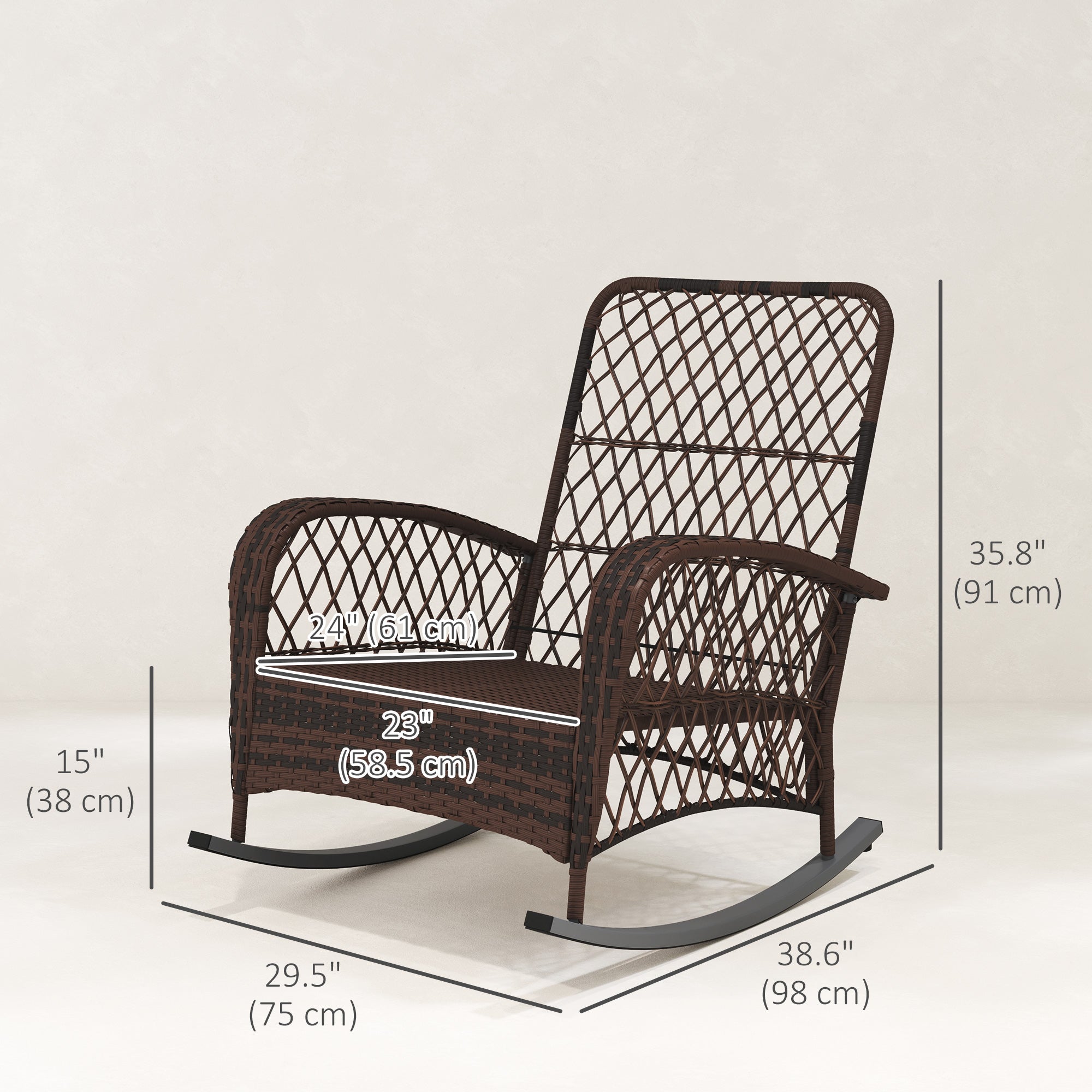 Outsunny Outdoor Wicker Rattan Rocking Chair Set of 2, Patio Rocker with Thick Cushions for Garden Backyard Porch, Grey