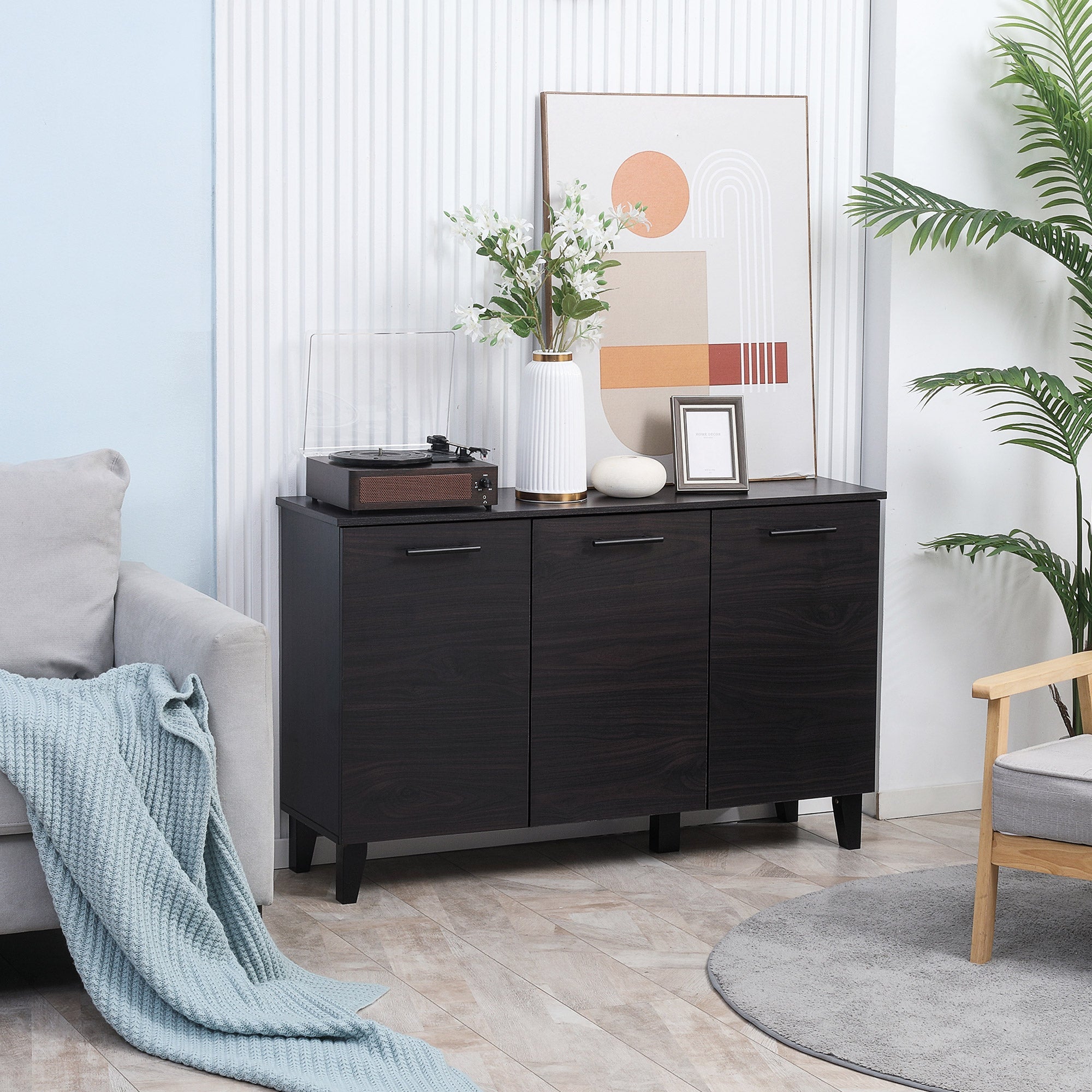 HOMCOM Elegant Dining Storage: Sideboard Buffet Cabinet with Adjustable Shelf, 3 Doors for Kitchen, Dark Walnut Finish