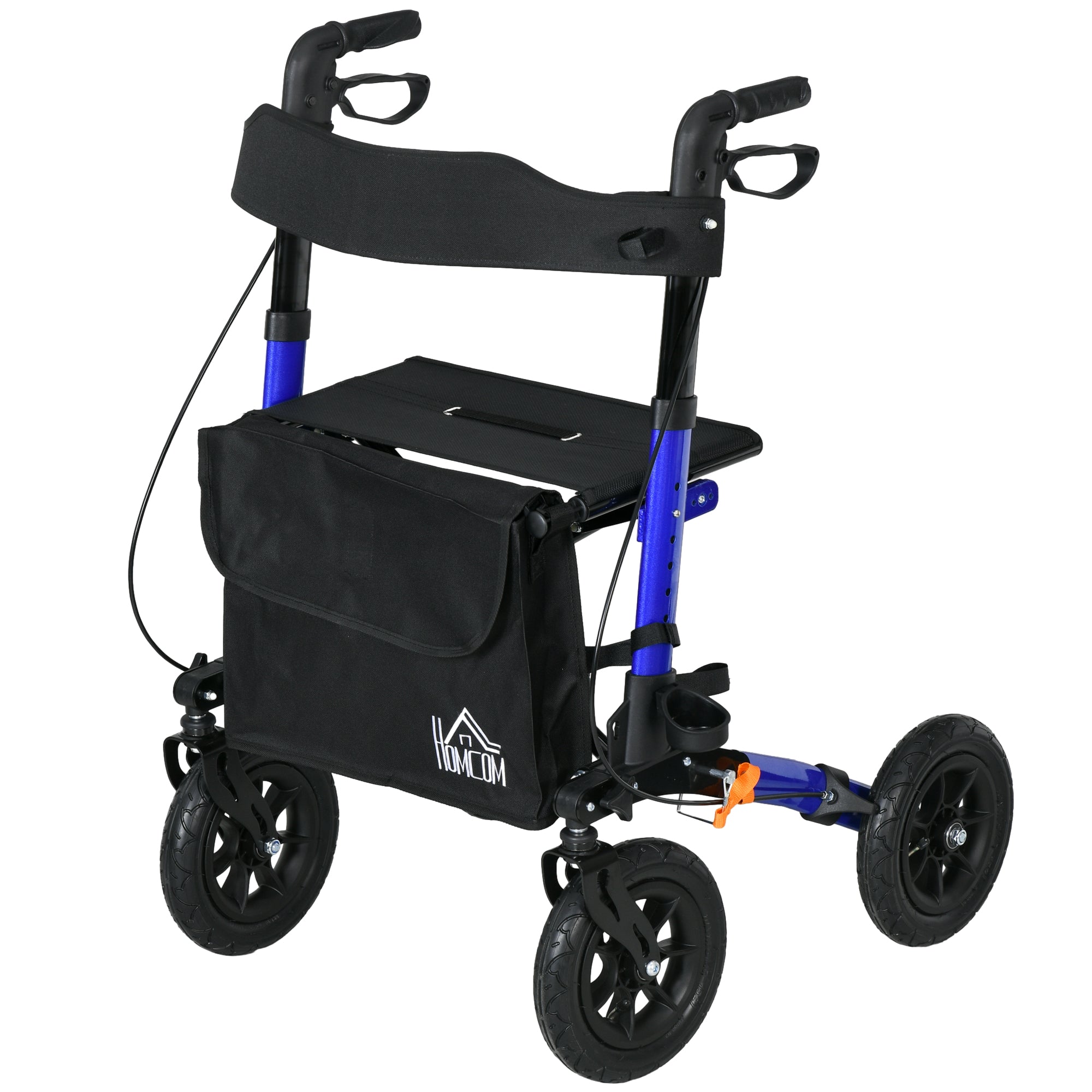 HOMCOM Advanced Rollator Walker for Seniors Seat & Rubber Wheels Lightweight Aluminum Adjustable Handle & Storage Bag Blue
