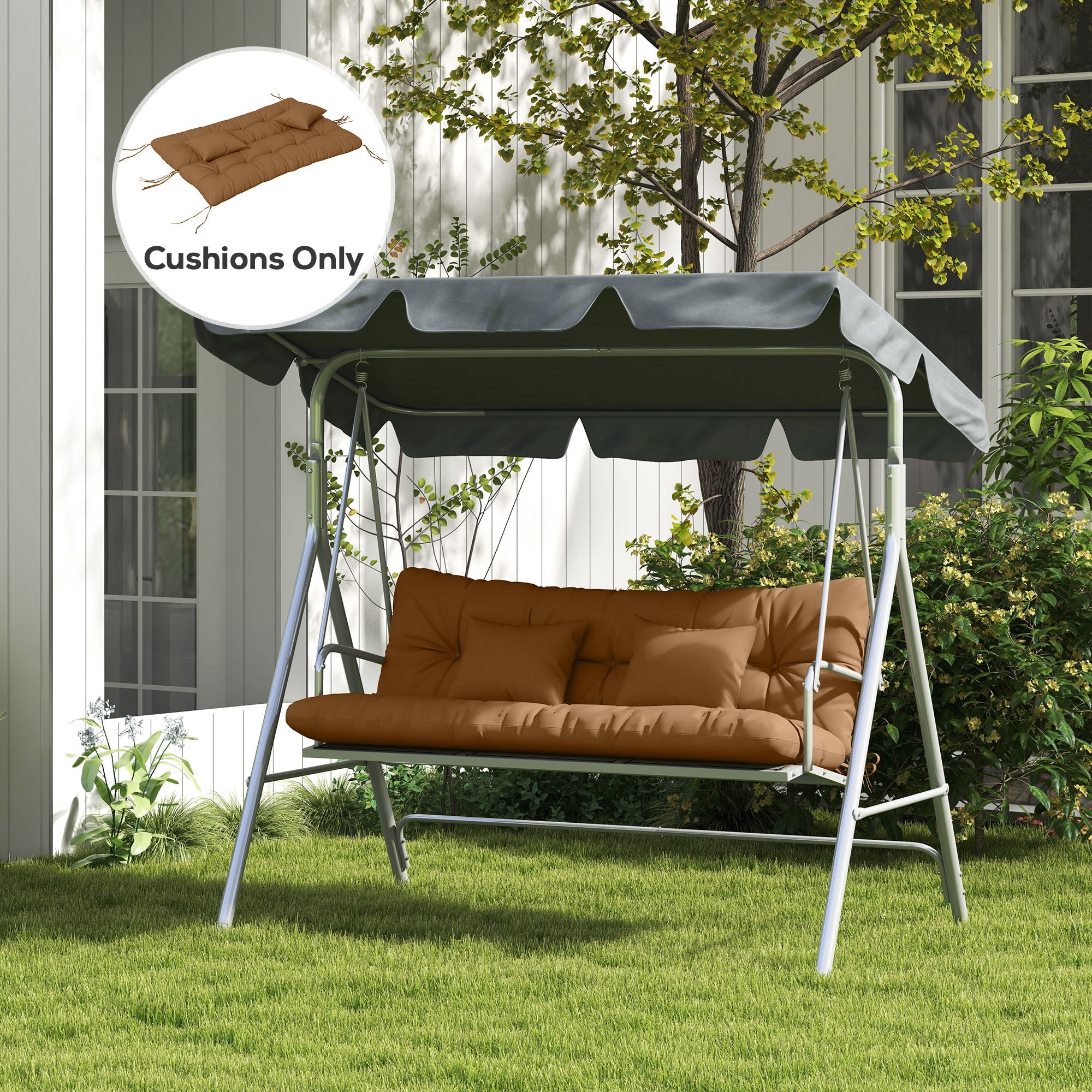 Outsunny 4-Piece Back and Seat Cushion Pillows Replacement and Pillows, Patio Chair Cushions Set with Ties, Tan