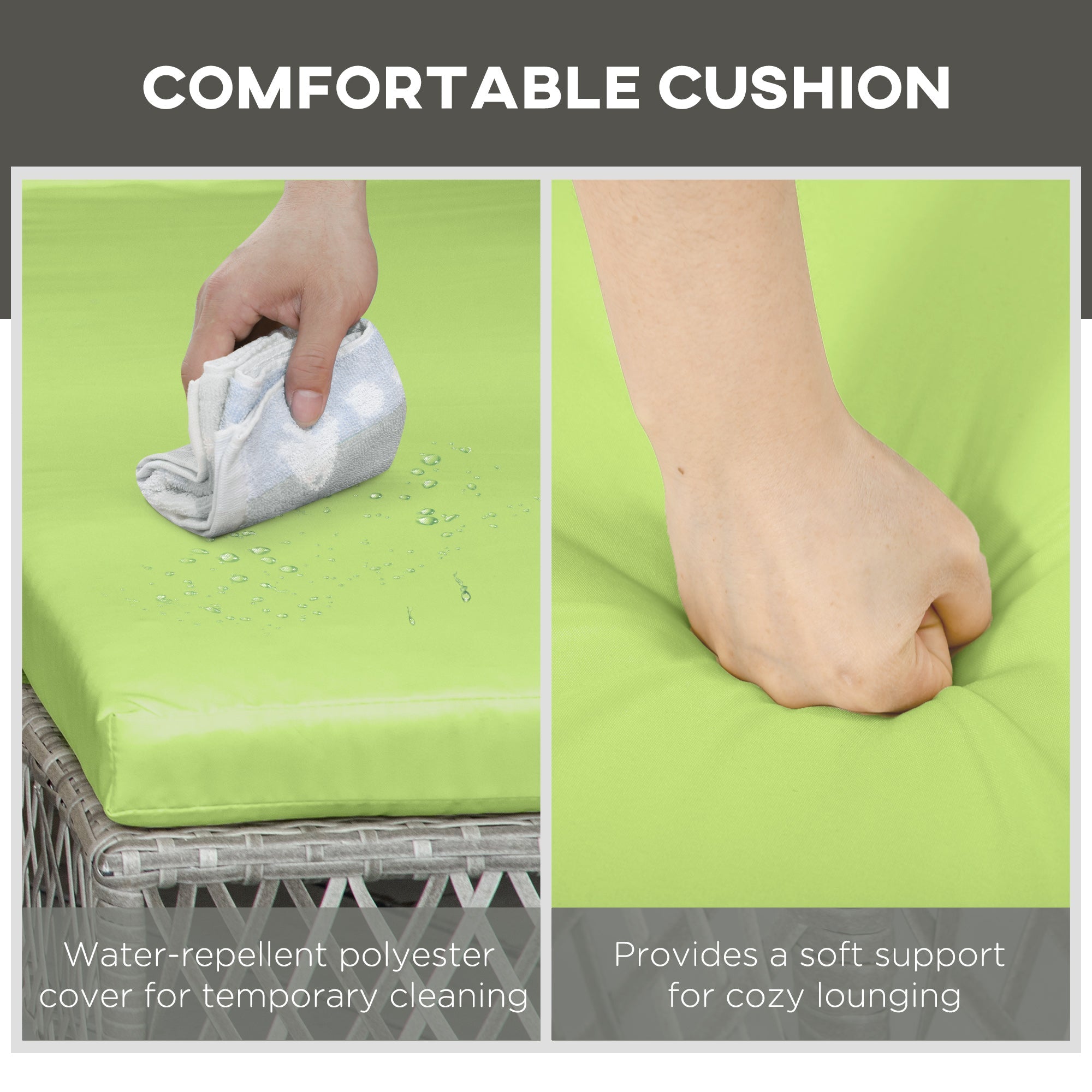 Outsunny Rattan Sun Lounger Set 2PC Deluxe Outdoor Recliner PE Wicker Patio Garden Chaise Green