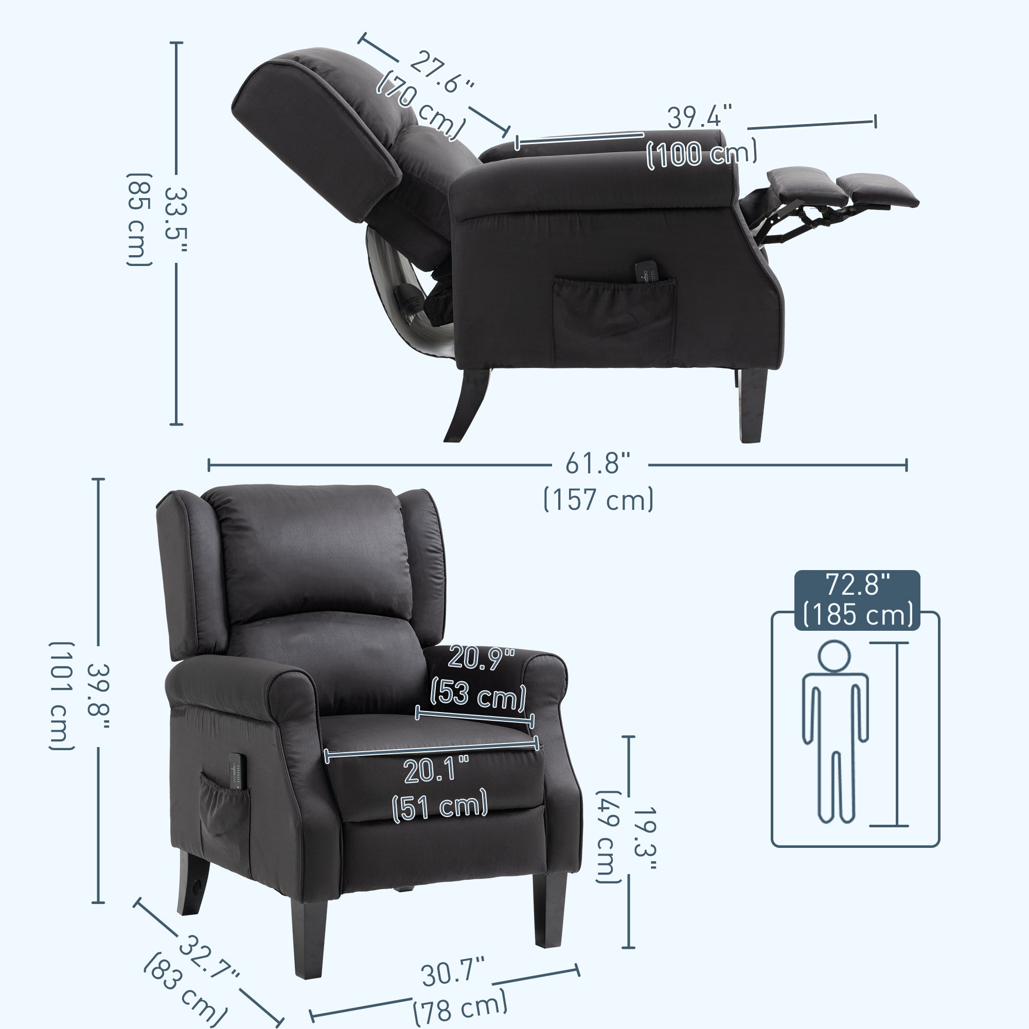 HOMCOM Massage Recliner Chair for Living Room, Push Back Recliner Armchair with Extendable Footrest, Remote Controller, Side Pocket